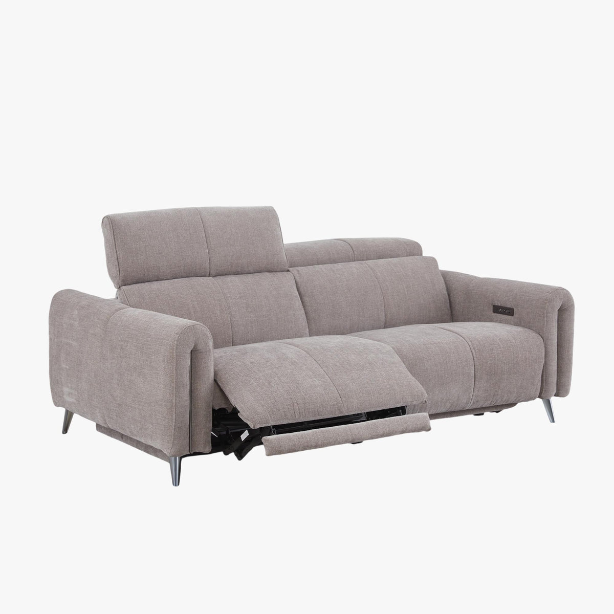 ELISE Canapé 3 places relax électrique en tissu taupe - Canapé relax - Mobilier Deco