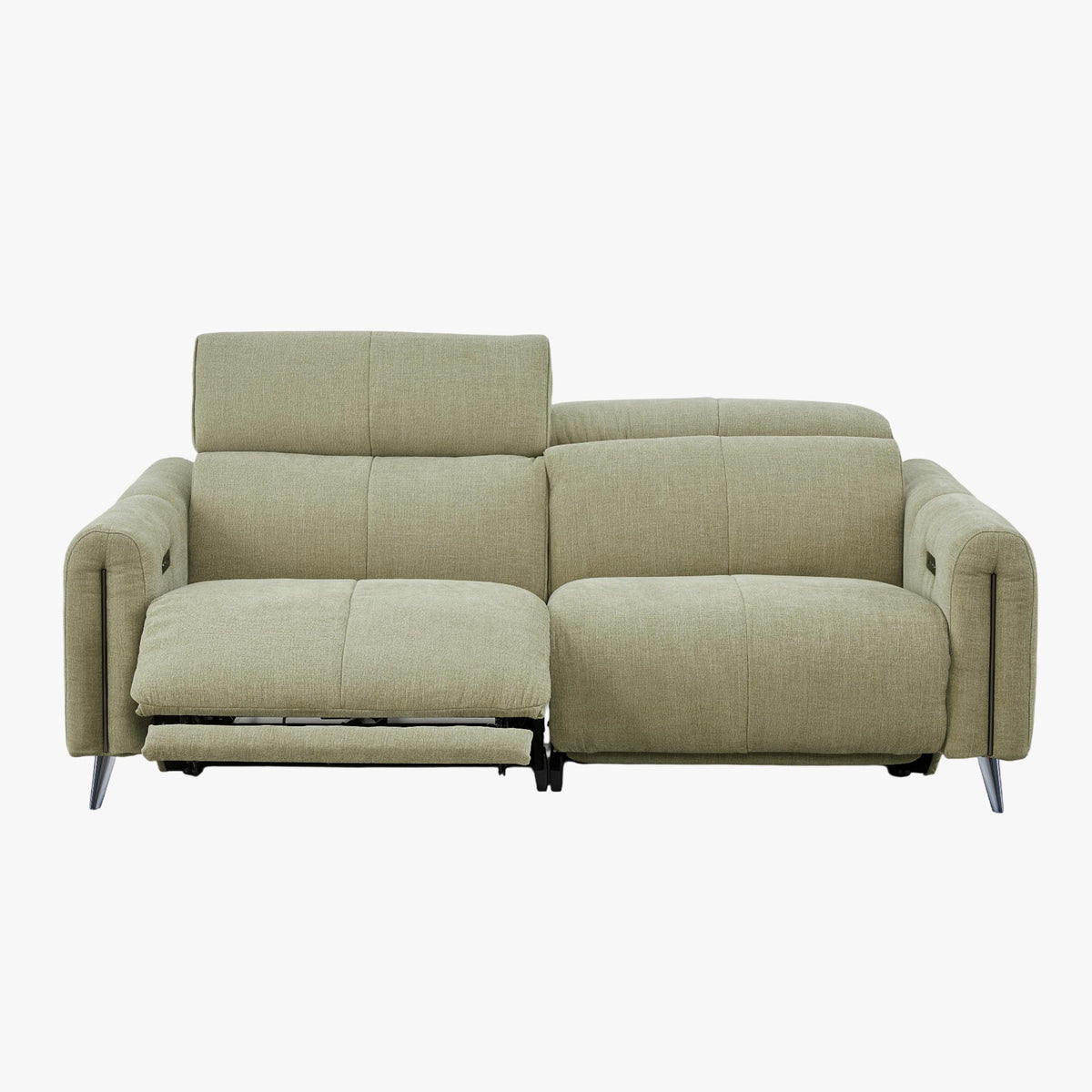 ELISE Canapé 3 places relax électrique en tissu vert clair - Canapé relax - Mobilier Deco
