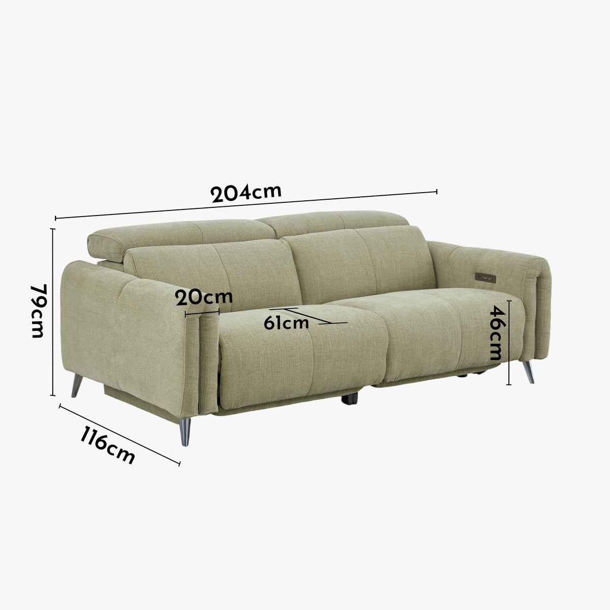 ELISE Canapé 3 places relax électrique en tissu vert clair - Canapé relax - Mobilier Deco