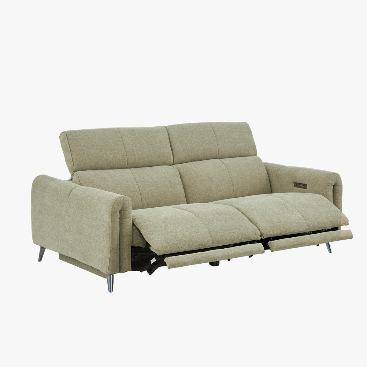 ELISE Canapé 3 places relax électrique en tissu vert clair - Canapé relax - Mobilier Deco