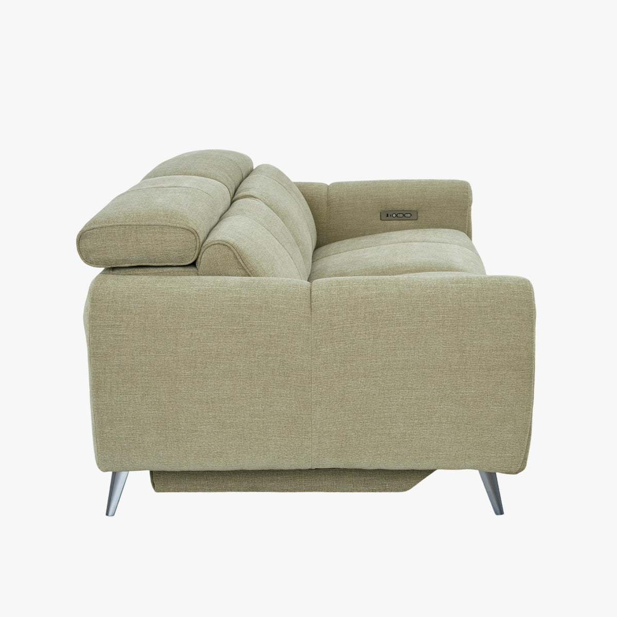 ELISE Canapé 3 places relax électrique en tissu vert clair - Canapé relax - Mobilier Deco