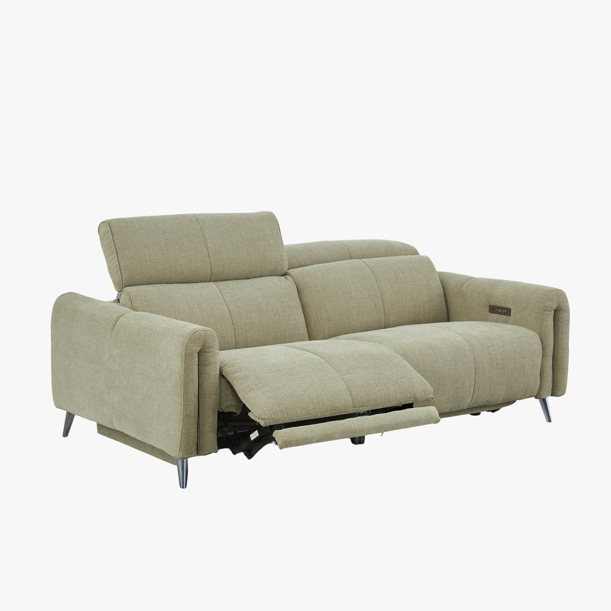 ELISE Canapé 3 places relax électrique en tissu vert clair - Canapé relax - Mobilier Deco