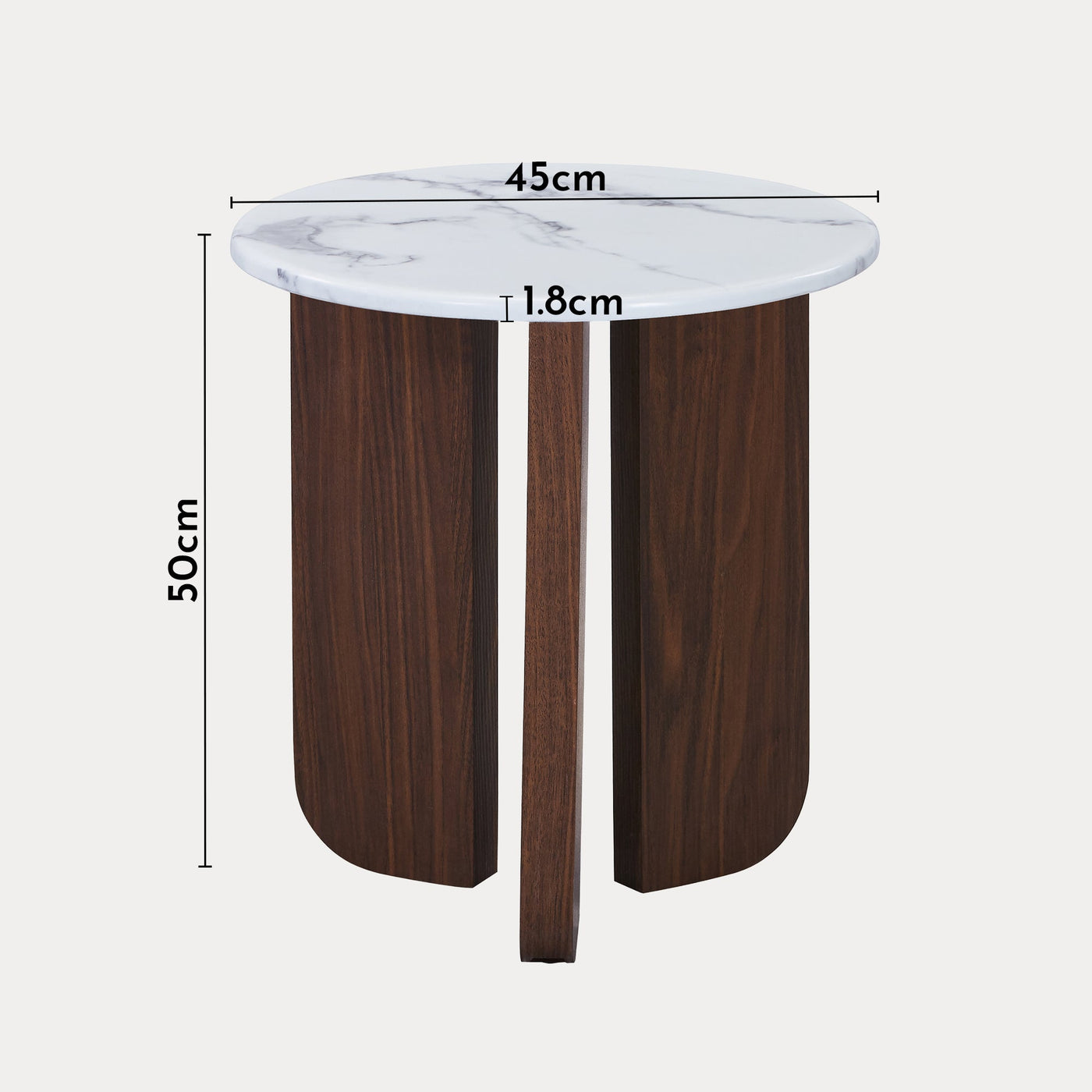 ELODIE - 45 Table d'appoint ronde en marbre composite pieds couleur bois foncé D45 cm - Table basse - Mobilier Deco