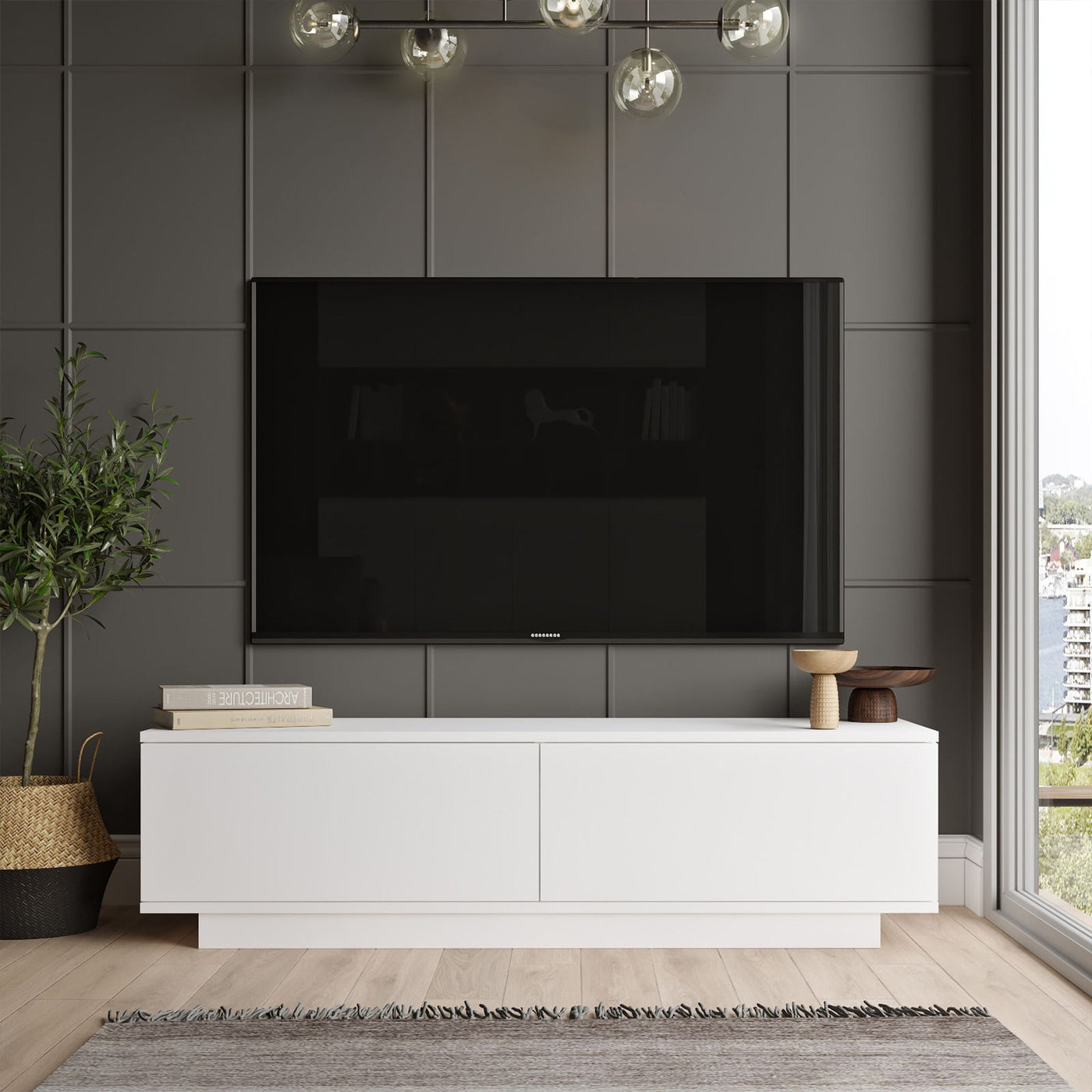 ELONIE Meuble TV 2 portes blanc - Meuble TV - Mobilier Deco