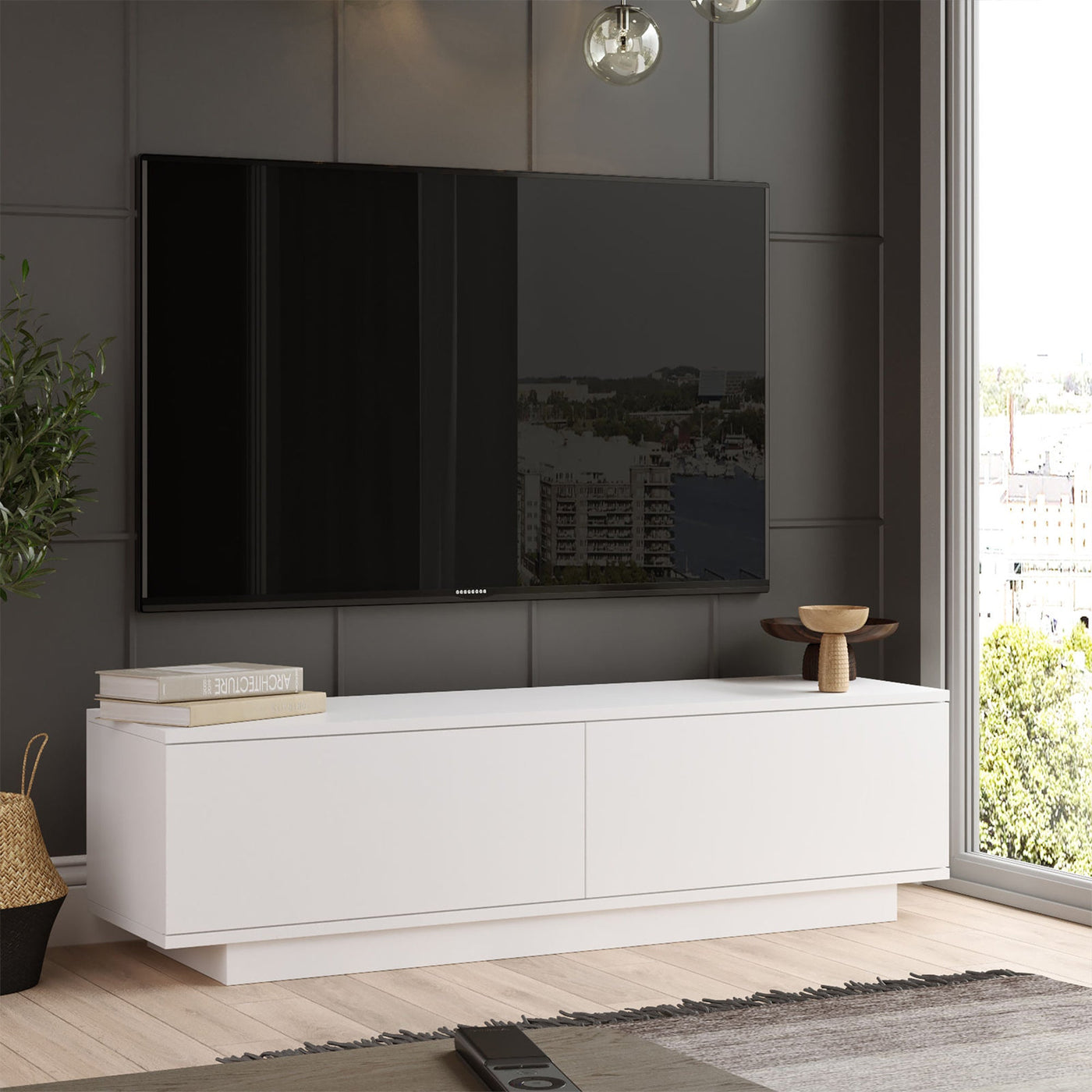 ELONIE Meuble TV 2 portes blanc - Meuble TV - Mobilier Deco