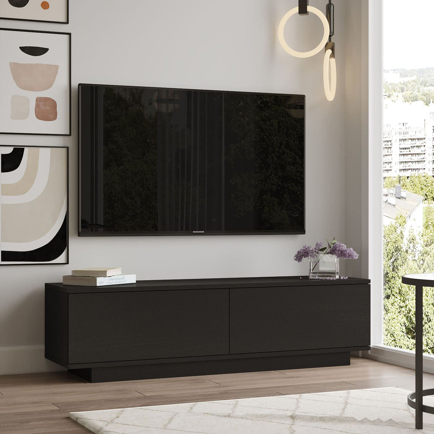 ELONIE Meuble TV 2 portes noir - Meuble TV - Mobilier Deco