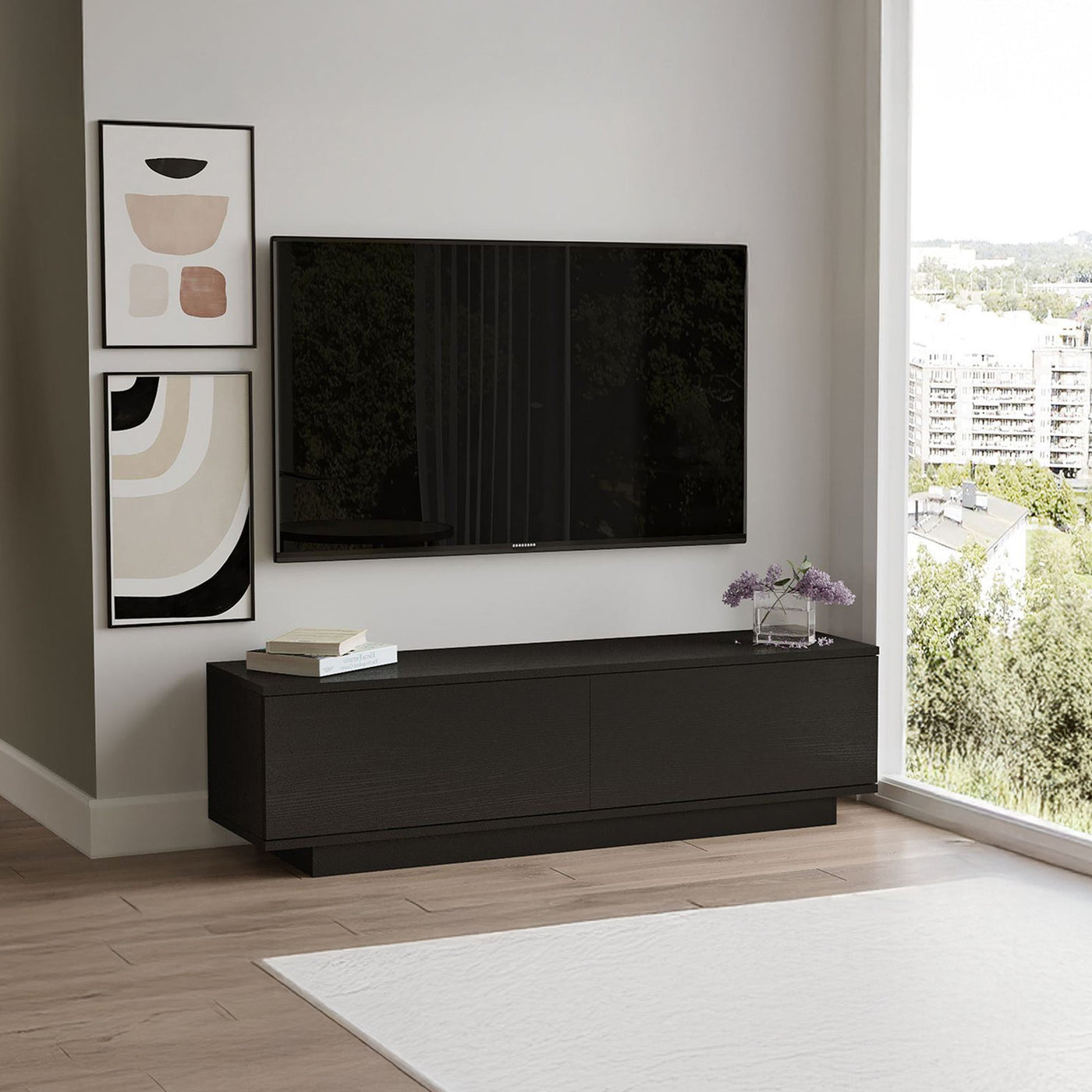 ELONIE Meuble TV 2 portes noir - Meuble TV - Mobilier Deco