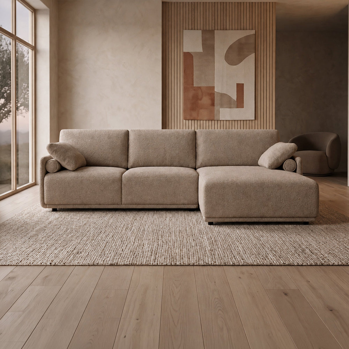 ELORA Canapé d'angle en tissu beige - Angle droit - Canapés d'angle - Mobilier Deco