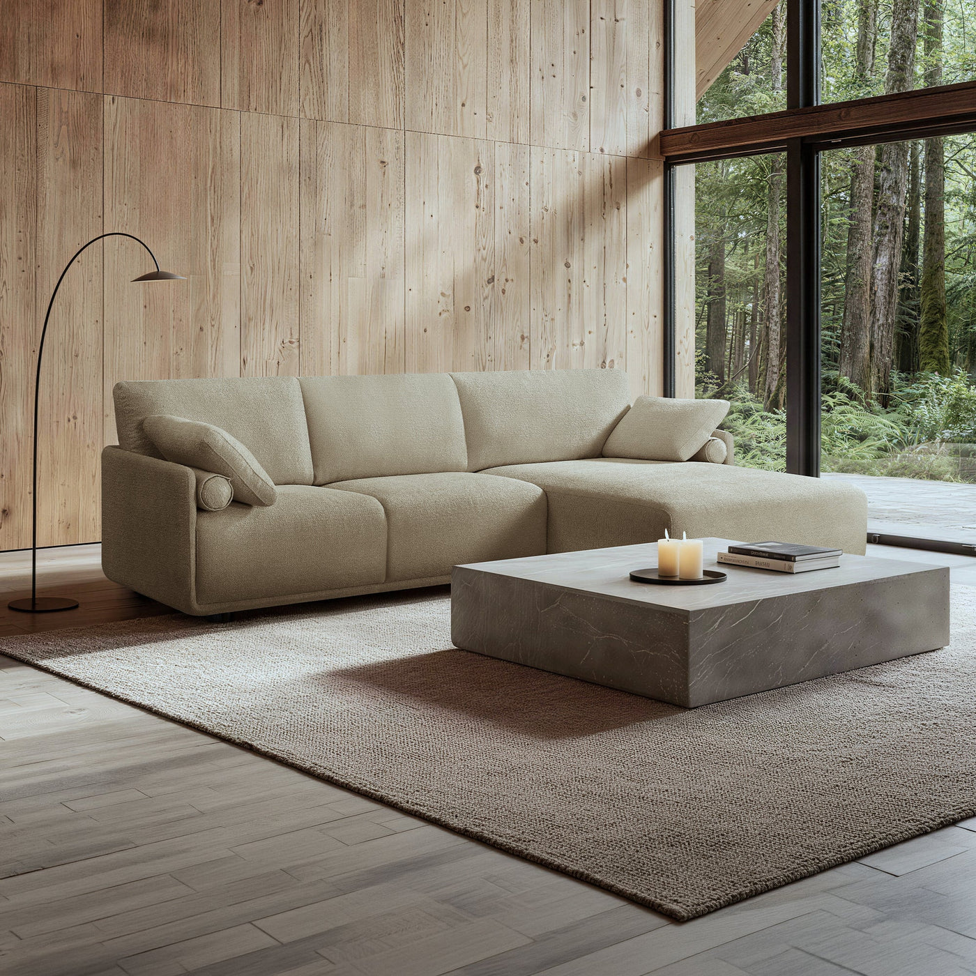 ELORA Canapé d'angle en tissu beige - Angle droit - Canapés d'angle - Mobilier Deco