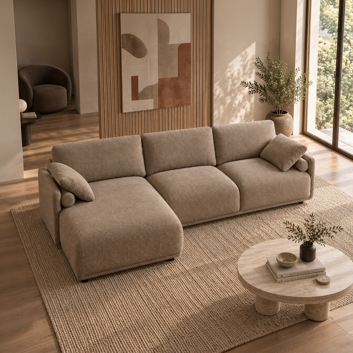 ELORA Canapé d'angle en tissu beige - Angle gauche - Canapés d'angle - Mobilier Deco