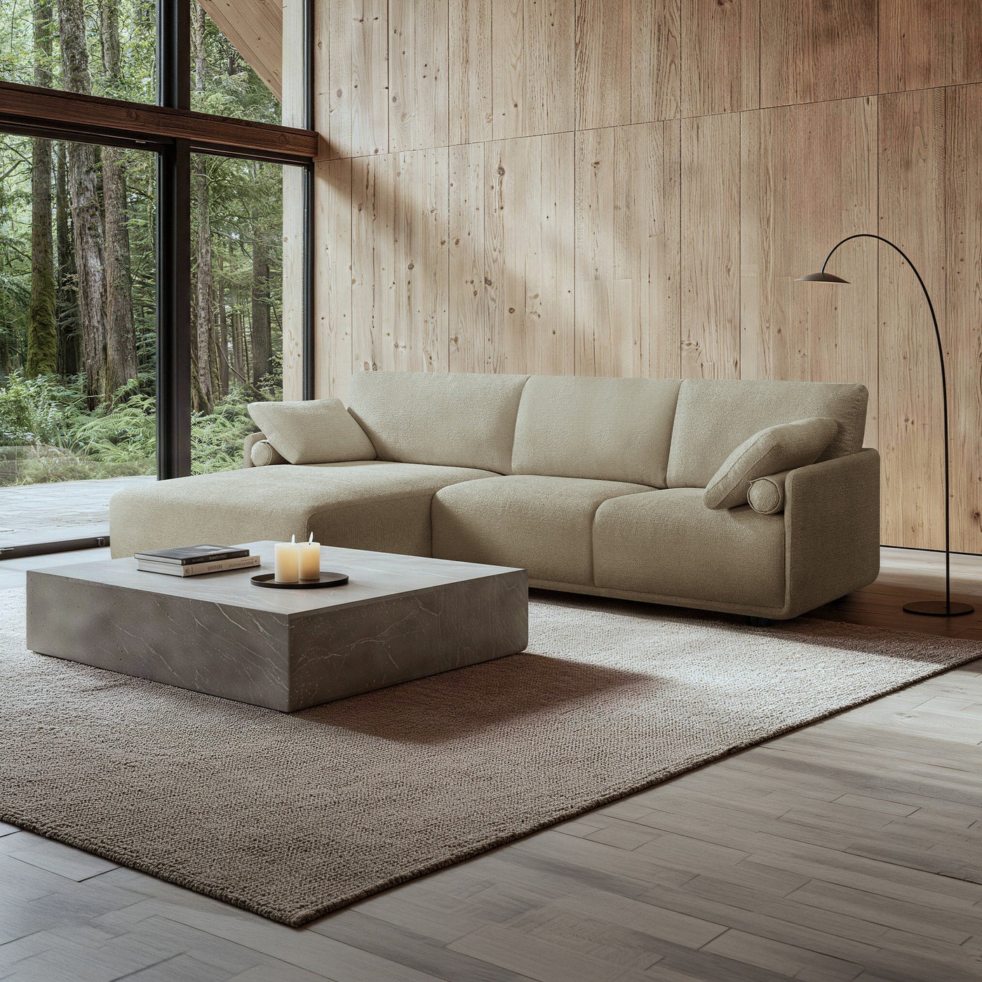 ELORA Canapé d'angle en tissu beige - Angle gauche - Canapés d'angle - Mobilier Deco