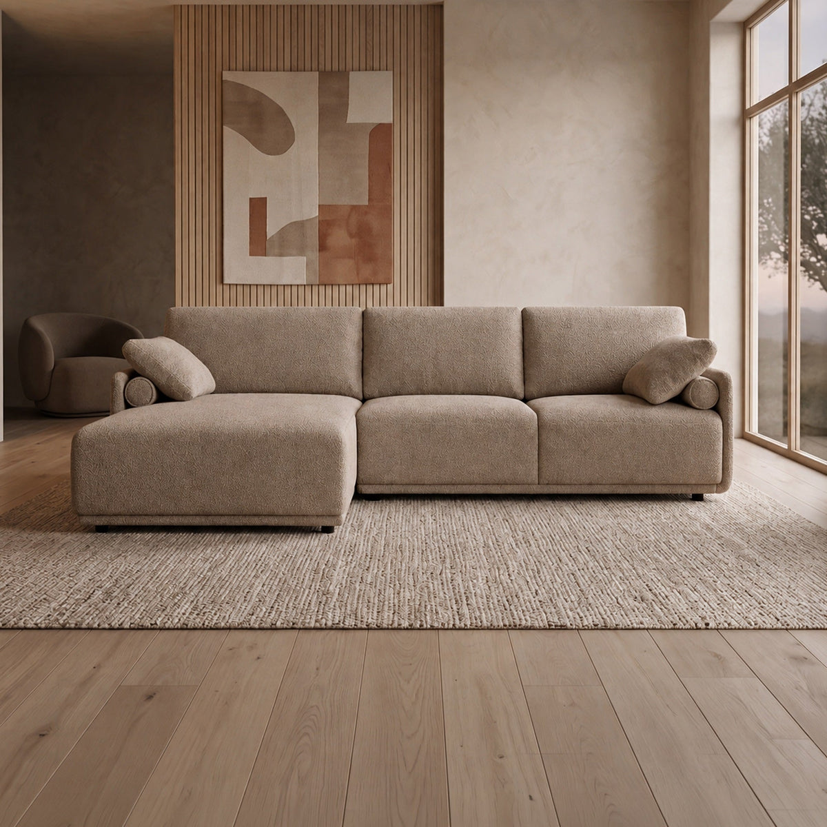ELORA Canapé d'angle en tissu beige - Angle gauche - Canapés d'angle - Mobilier Deco