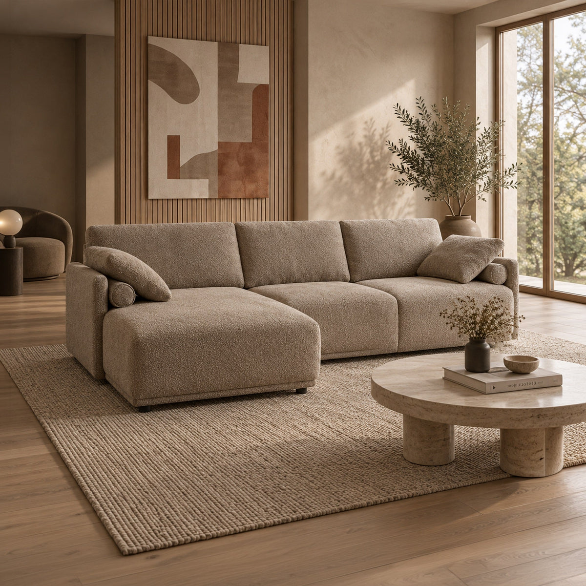 ELORA Canapé d'angle en tissu beige - Angle gauche - Canapés d'angle - Mobilier Deco