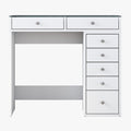 ELORIA Coiffeuse 7 tiroirs blanc avec plateau en verre