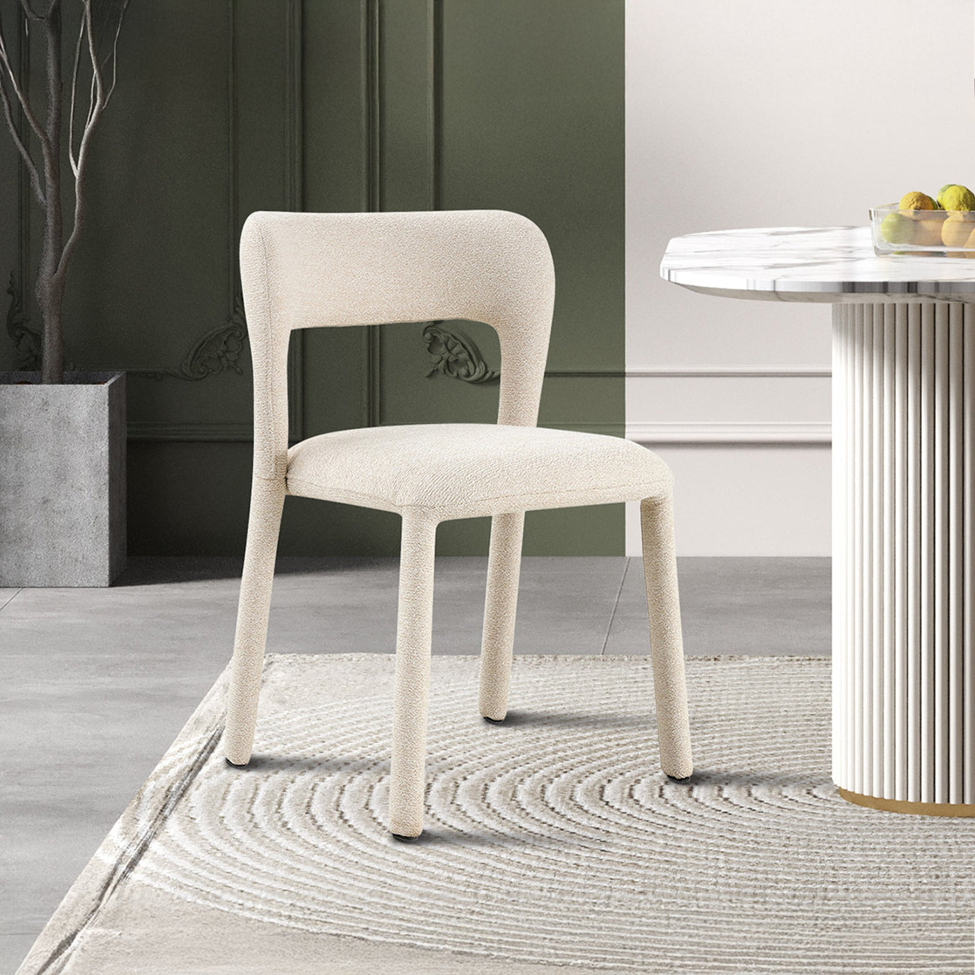 ELVAS Chaise empilable en tissu bouclette beige - Chaise de repas - Mobilier Deco