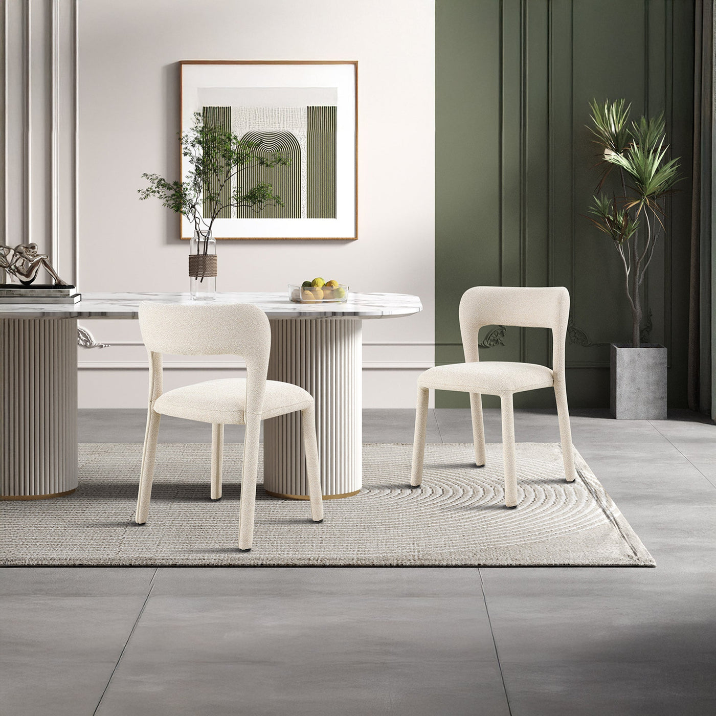 ELVAS Chaise empilable en tissu bouclette beige - Chaise de repas - Mobilier Deco
