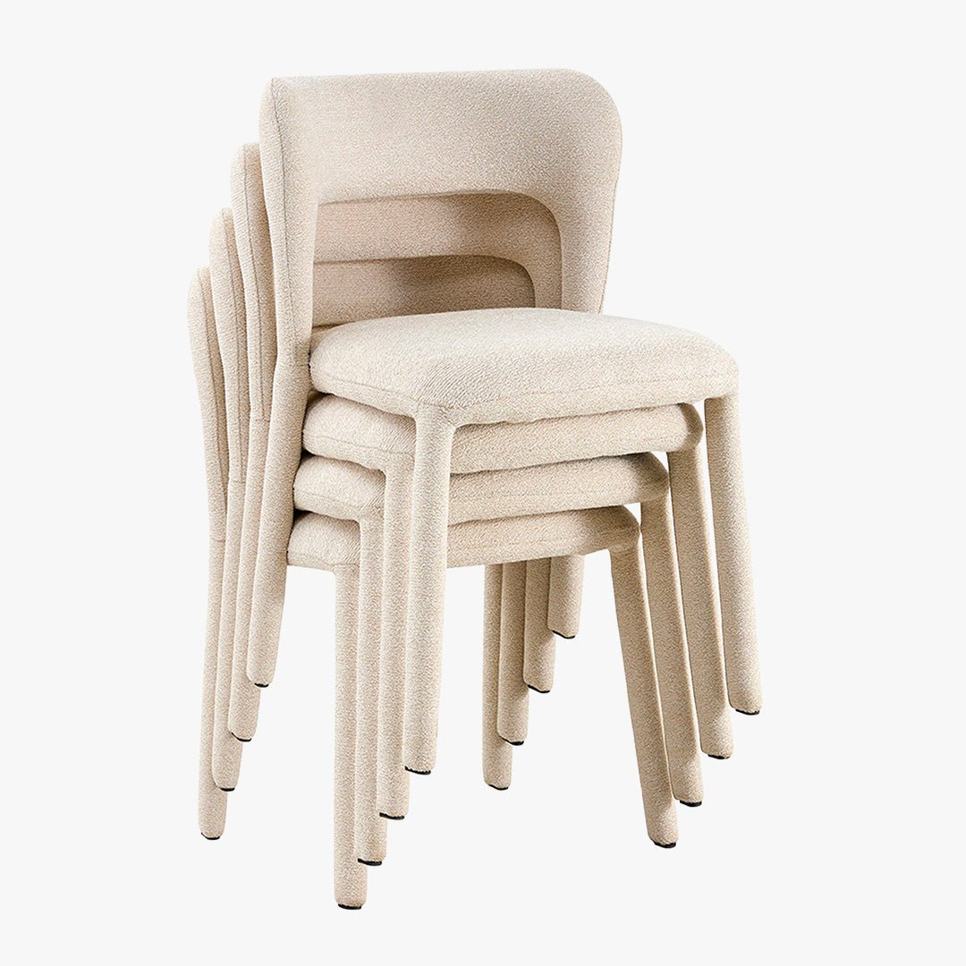 ELVAS Chaise empilable en tissu bouclette beige - Chaise de repas - Mobilier Deco