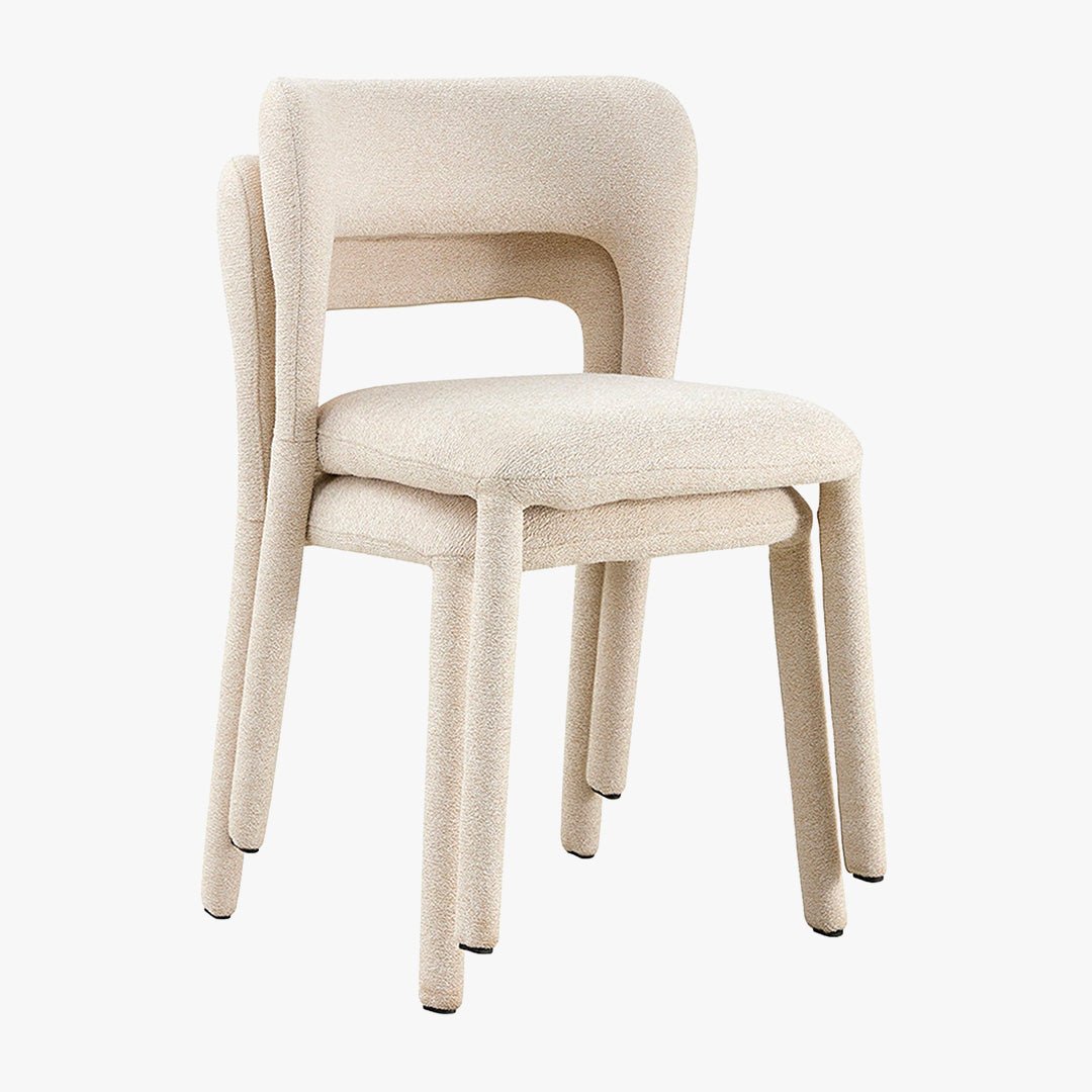 ELVAS Chaise empilable en tissu bouclette beige - Chaise de repas - Mobilier Deco