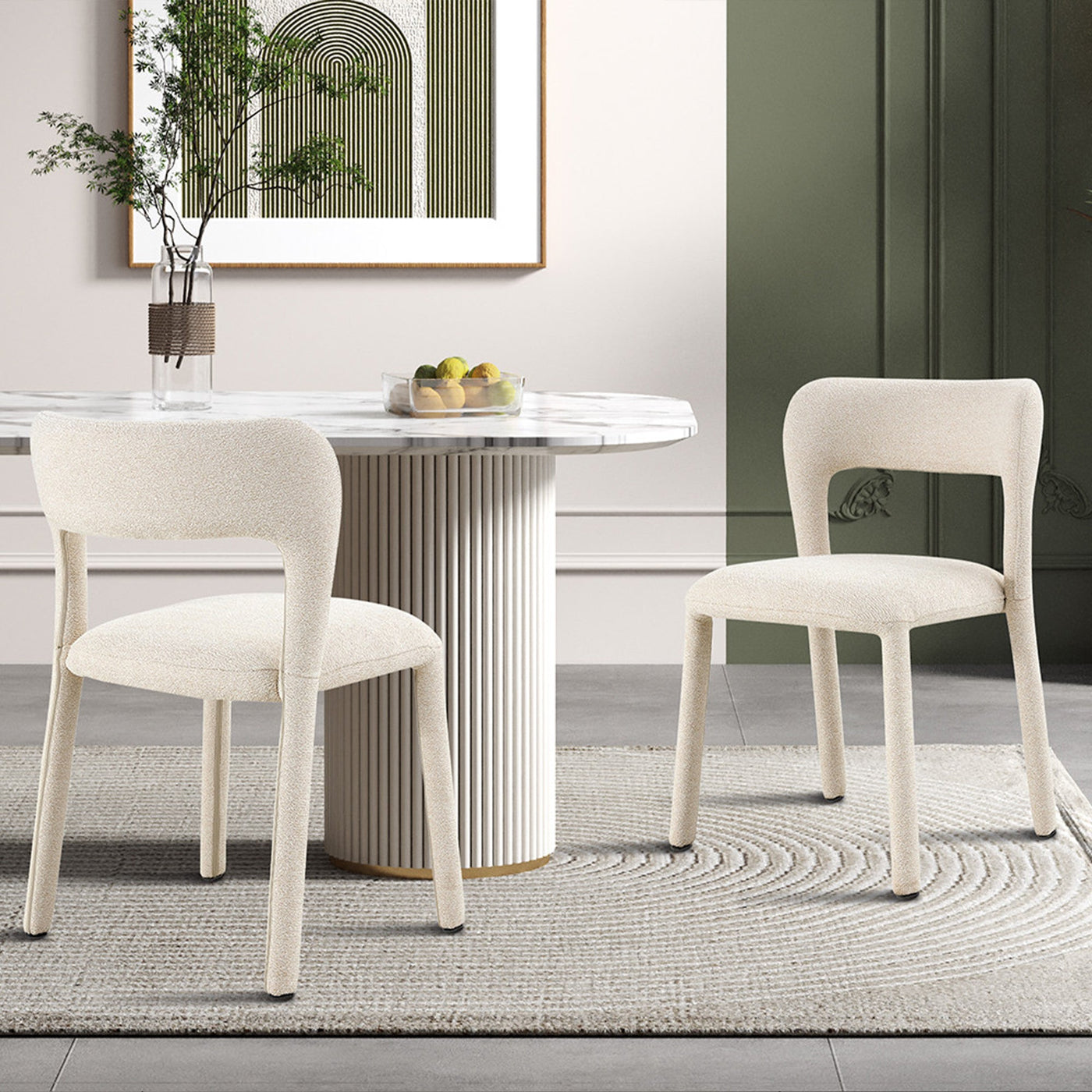 ELVAS Chaise empilable en tissu bouclette beige - Chaise de repas - Mobilier Deco