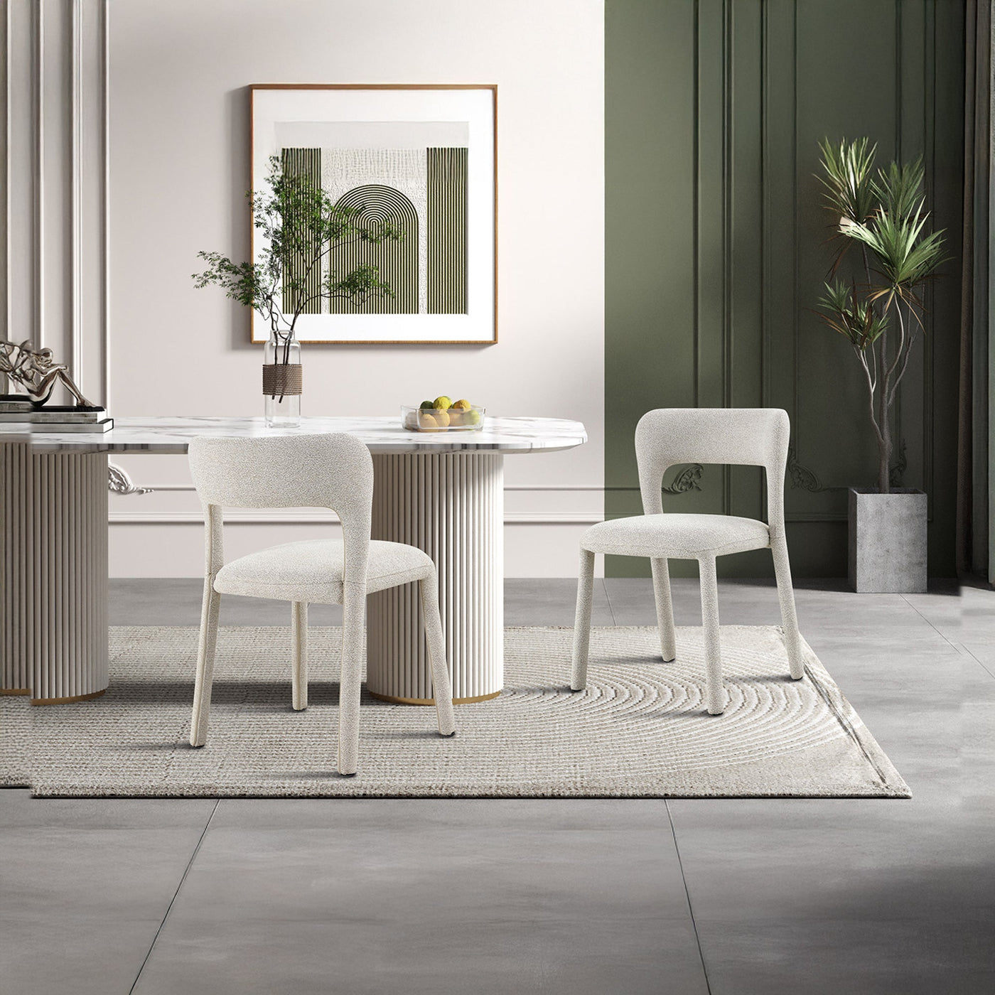 ELVAS Chaise empilable en tissu bouclette écru - Chaise de repas - Mobilier Deco