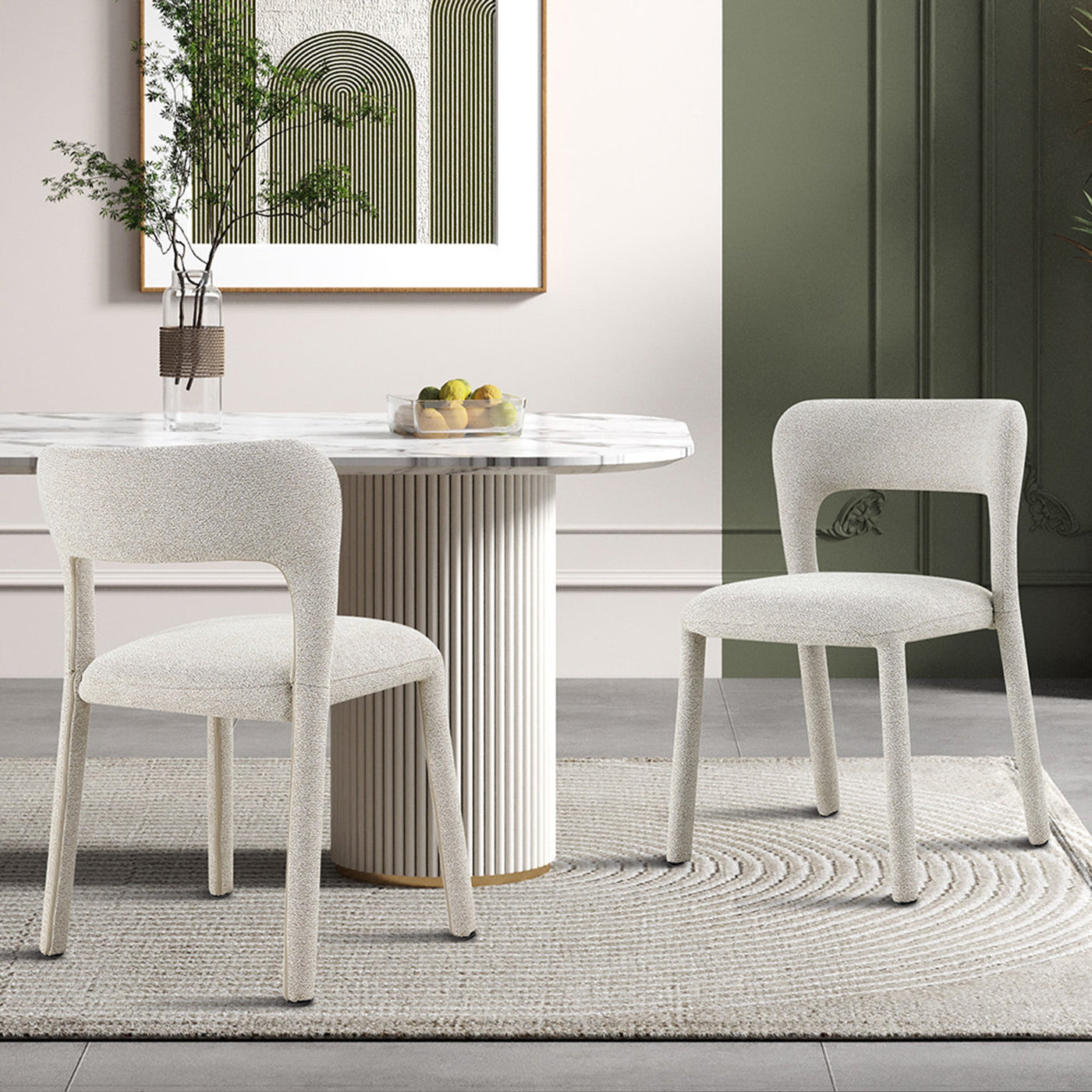 ELVAS Chaise empilable en tissu bouclette écru - Chaise de repas - Mobilier Deco