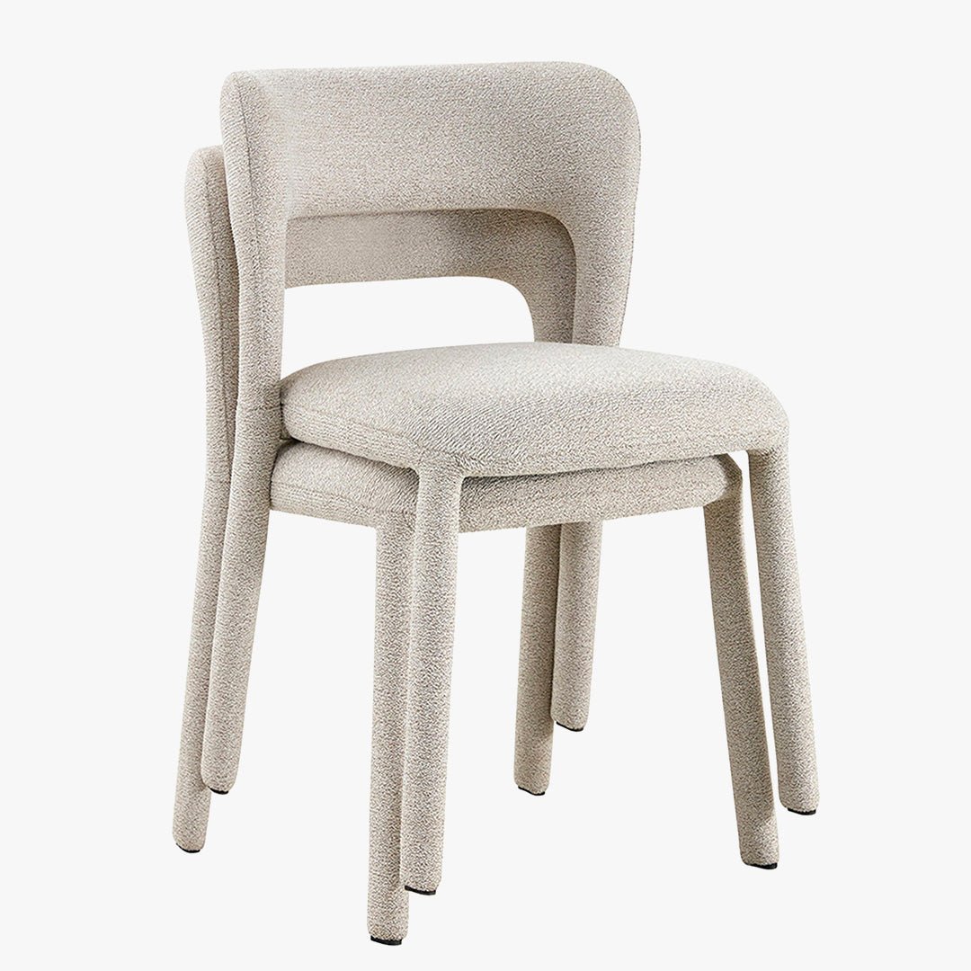 ELVAS Chaise empilable en tissu bouclette écru - Chaise de repas - Mobilier Deco