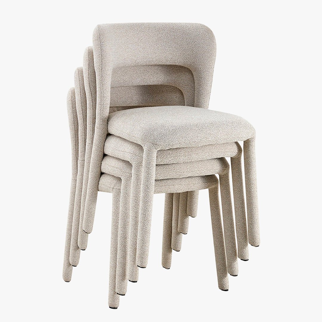 ELVAS Chaise empilable en tissu bouclette écru - Chaise de repas - Mobilier Deco