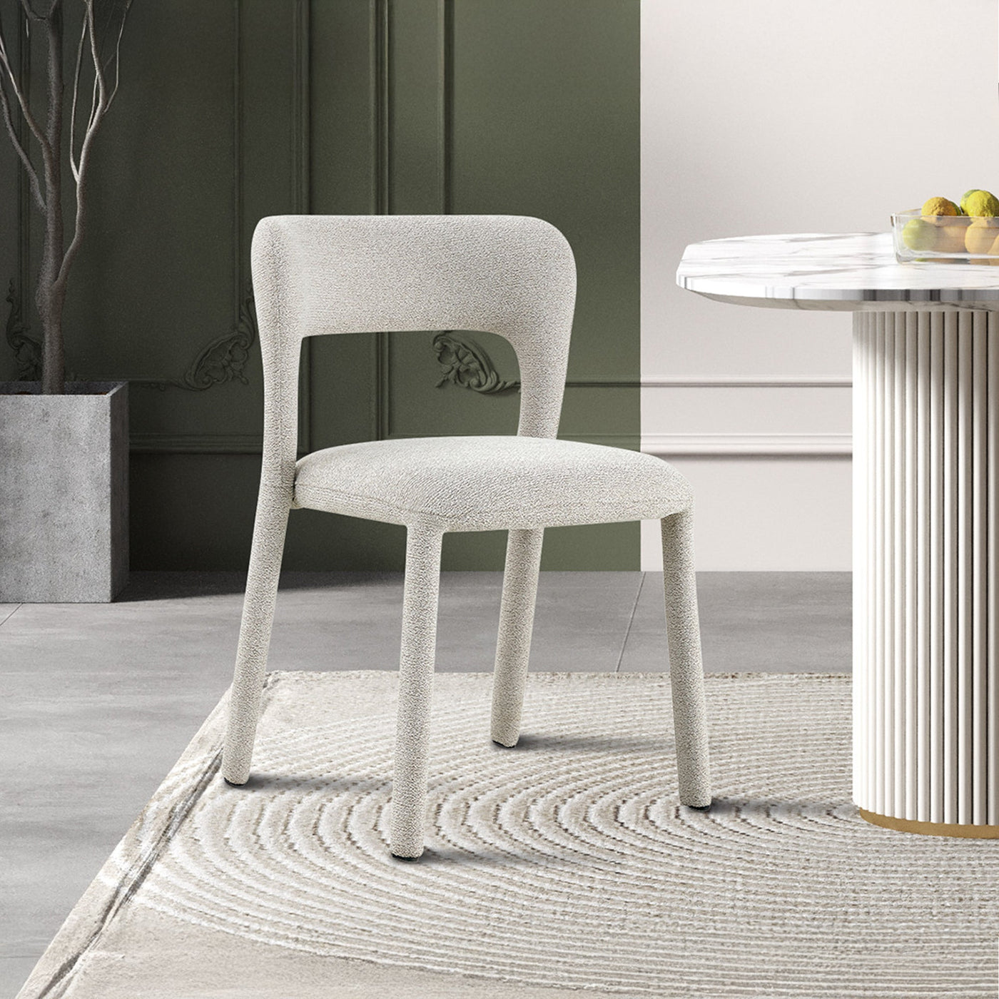 ELVAS Chaise empilable en tissu bouclette écru - Chaise de repas - Mobilier Deco