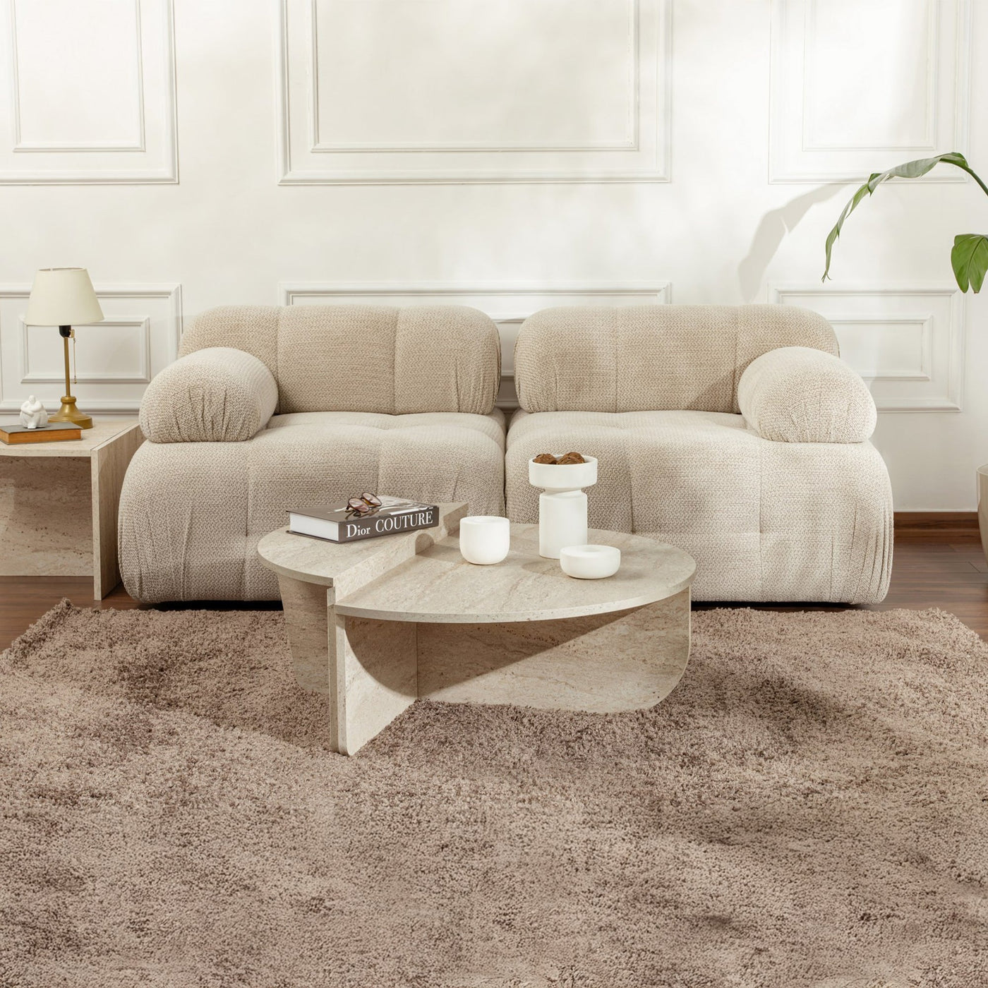 ELYNA Table basse ronde beige D90 cm - Table basse - Mobilier Deco