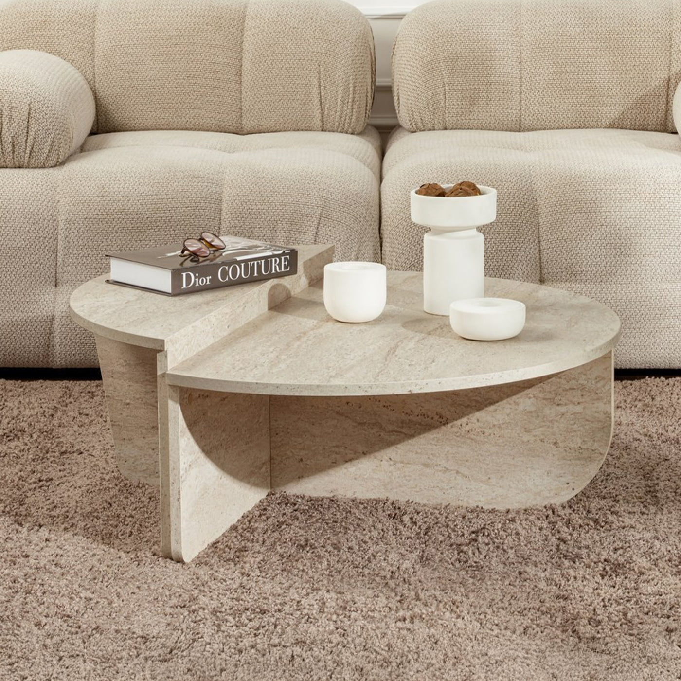 ELYNA Table basse ronde beige D90 cm - Table basse - Mobilier Deco