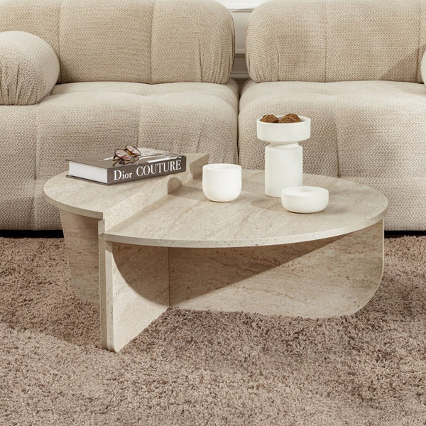 ELYNA Table basse ronde beige D90 cm