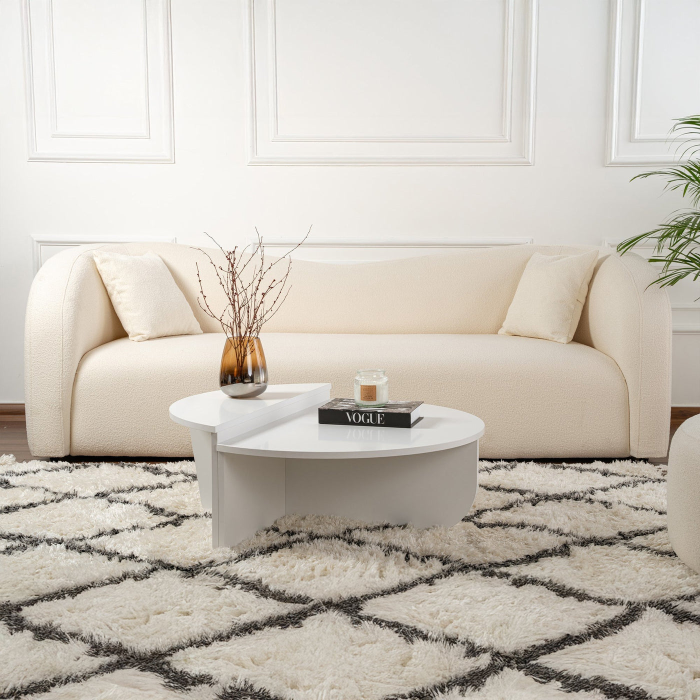 ELYNA Table basse ronde blanc D90 cm - Table basse - Mobilier Deco