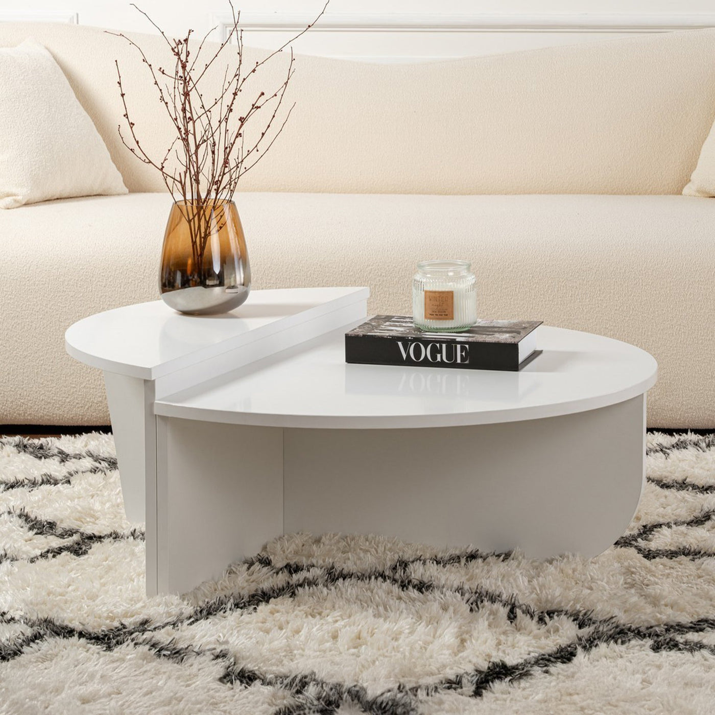 ELYNA Table basse ronde blanc D90 cm - Table basse - Mobilier Deco