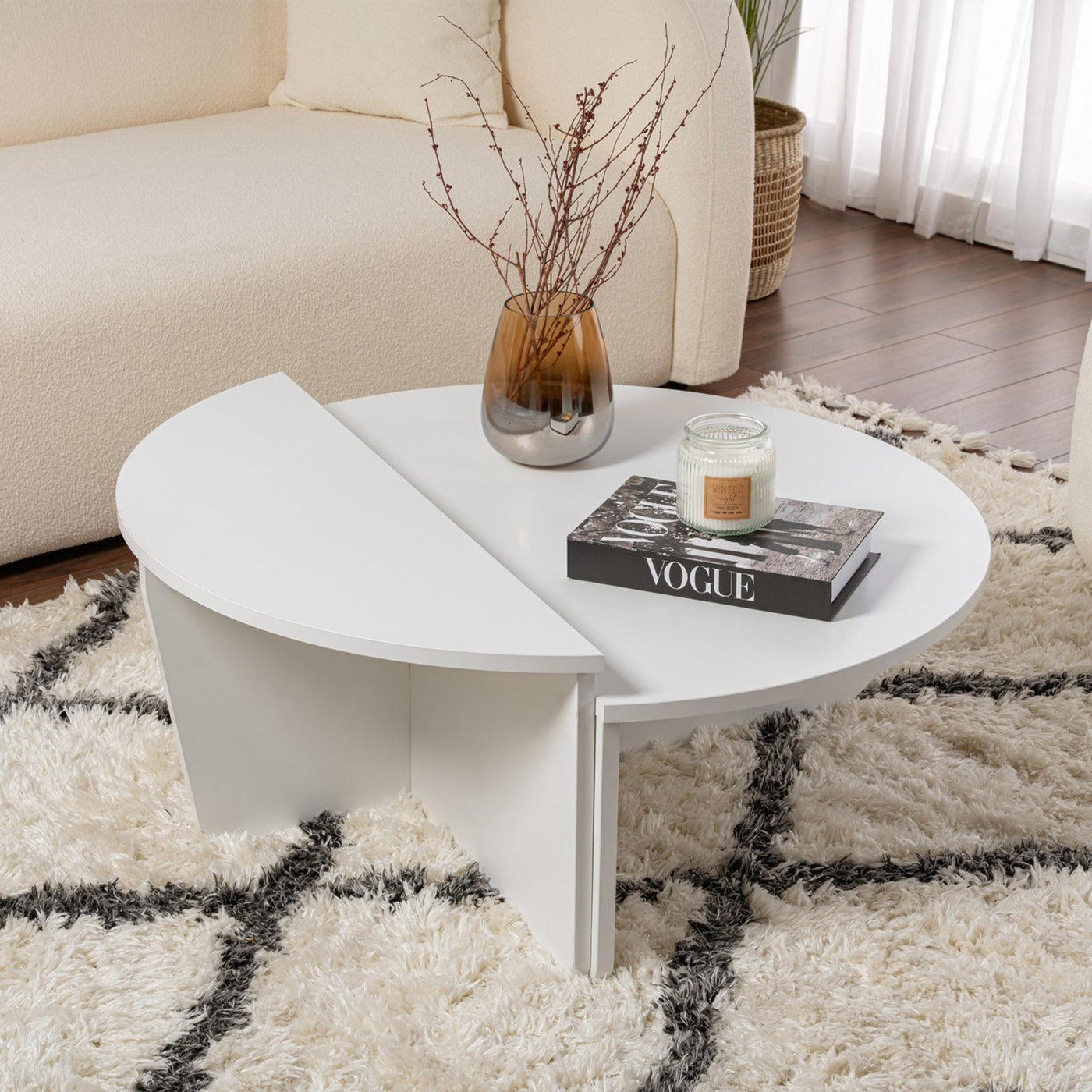 ELYNA Table basse ronde blanc D90 cm - Table basse - Mobilier Deco