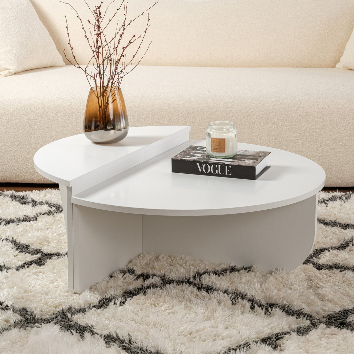 ELYNA Table basse ronde blanc D90 cm - Table basse - Mobilier Deco