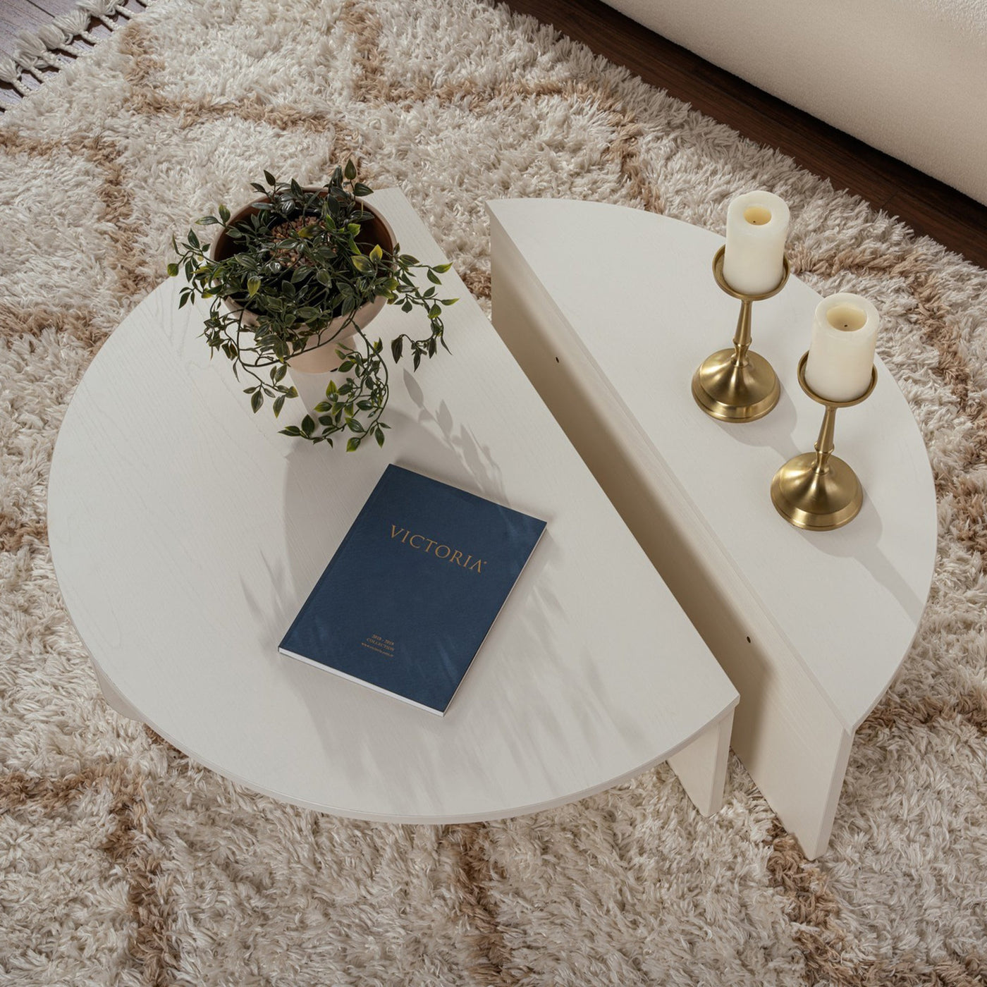 ELYNA Table basse ronde couleur bois blanc D90 cm - Table basse - Mobilier Deco
