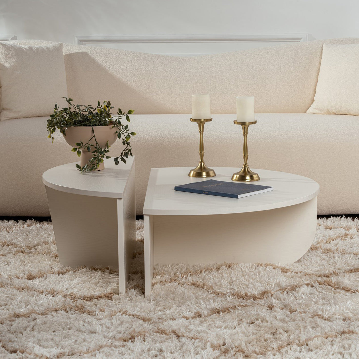 ELYNA Table basse ronde couleur bois blanc D90 cm - Table basse - Mobilier Deco