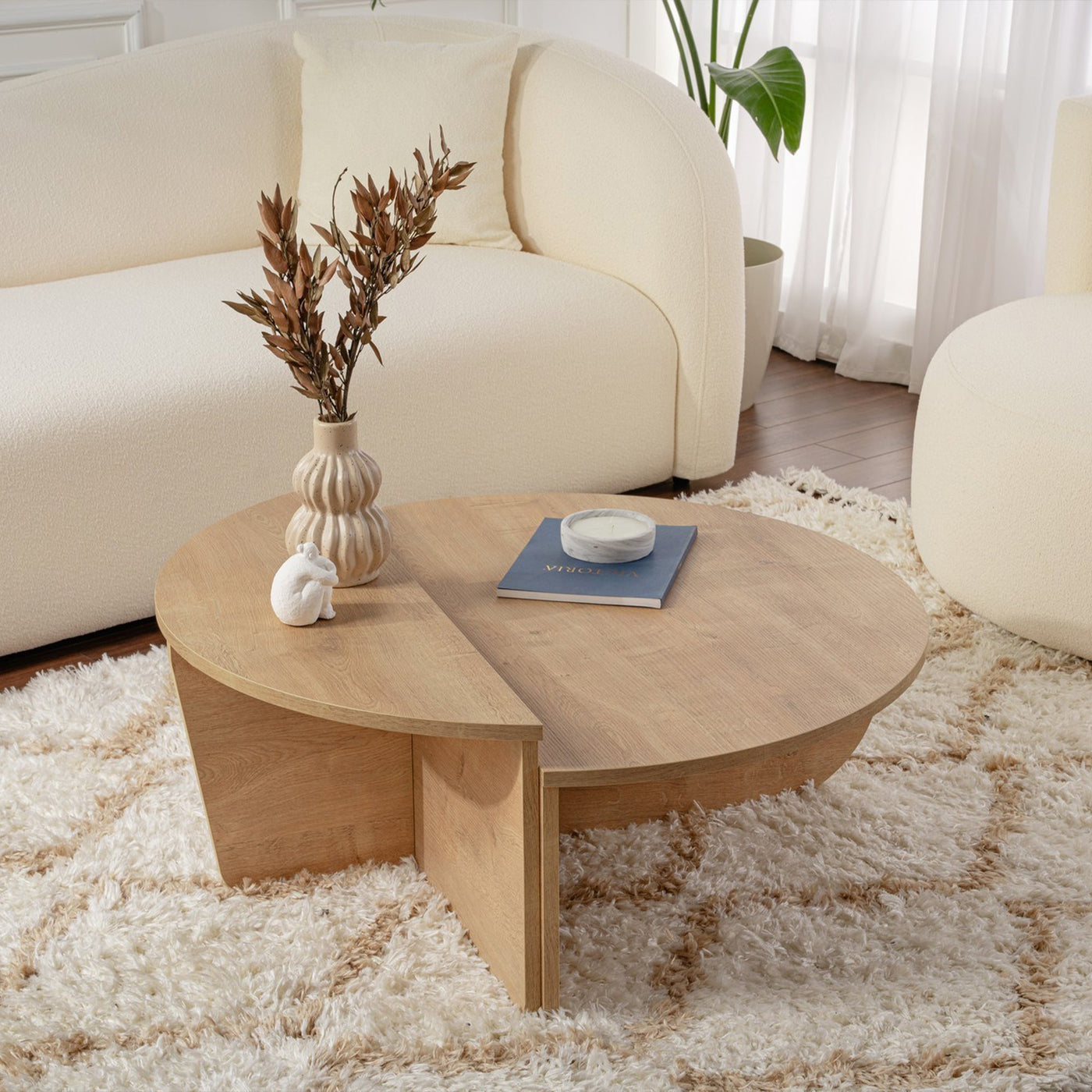 ELYNA Table basse ronde couleur bois clair D90 cm - Table basse - Mobilier Deco