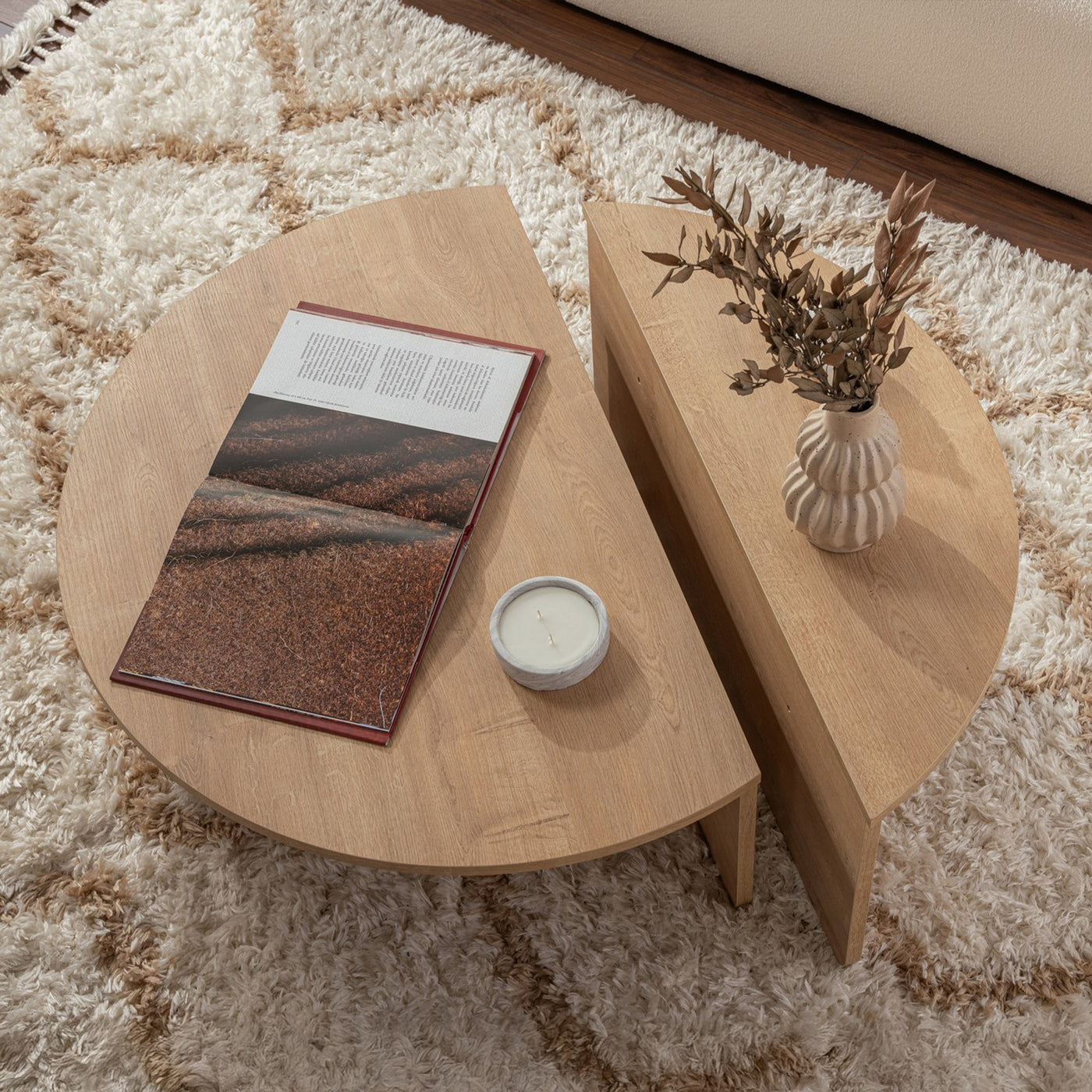 ELYNA Table basse ronde couleur bois clair D90 cm - Table basse - Mobilier Deco