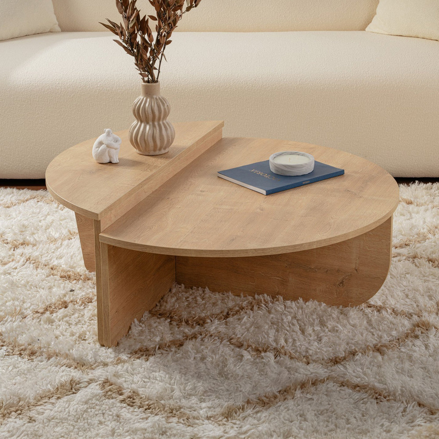 ELYNA Table basse ronde couleur bois clair D90 cm - Table basse - Mobilier Deco
