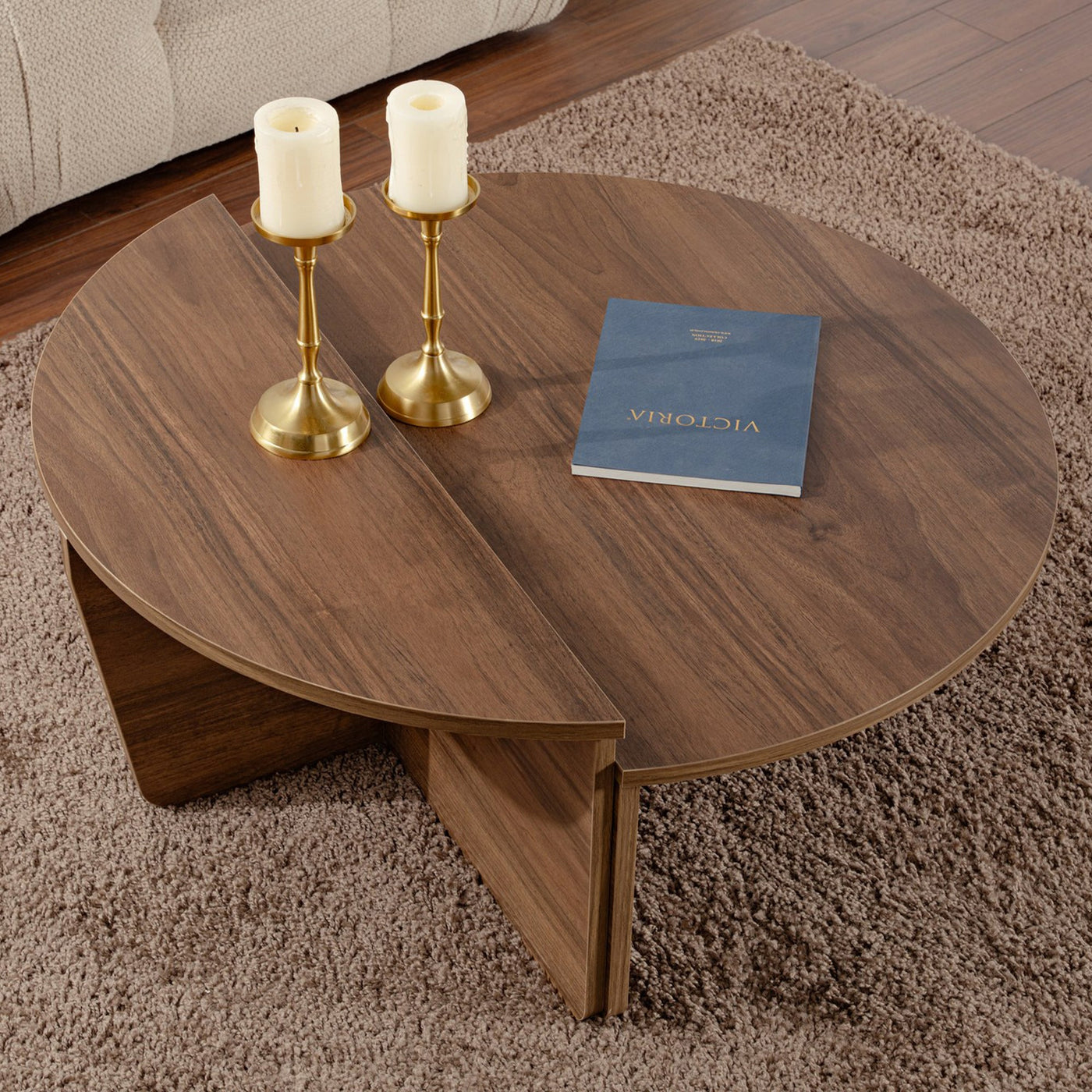 ELYNA Table basse ronde couleur bois foncé D90 cm - Table basse - Mobilier Deco