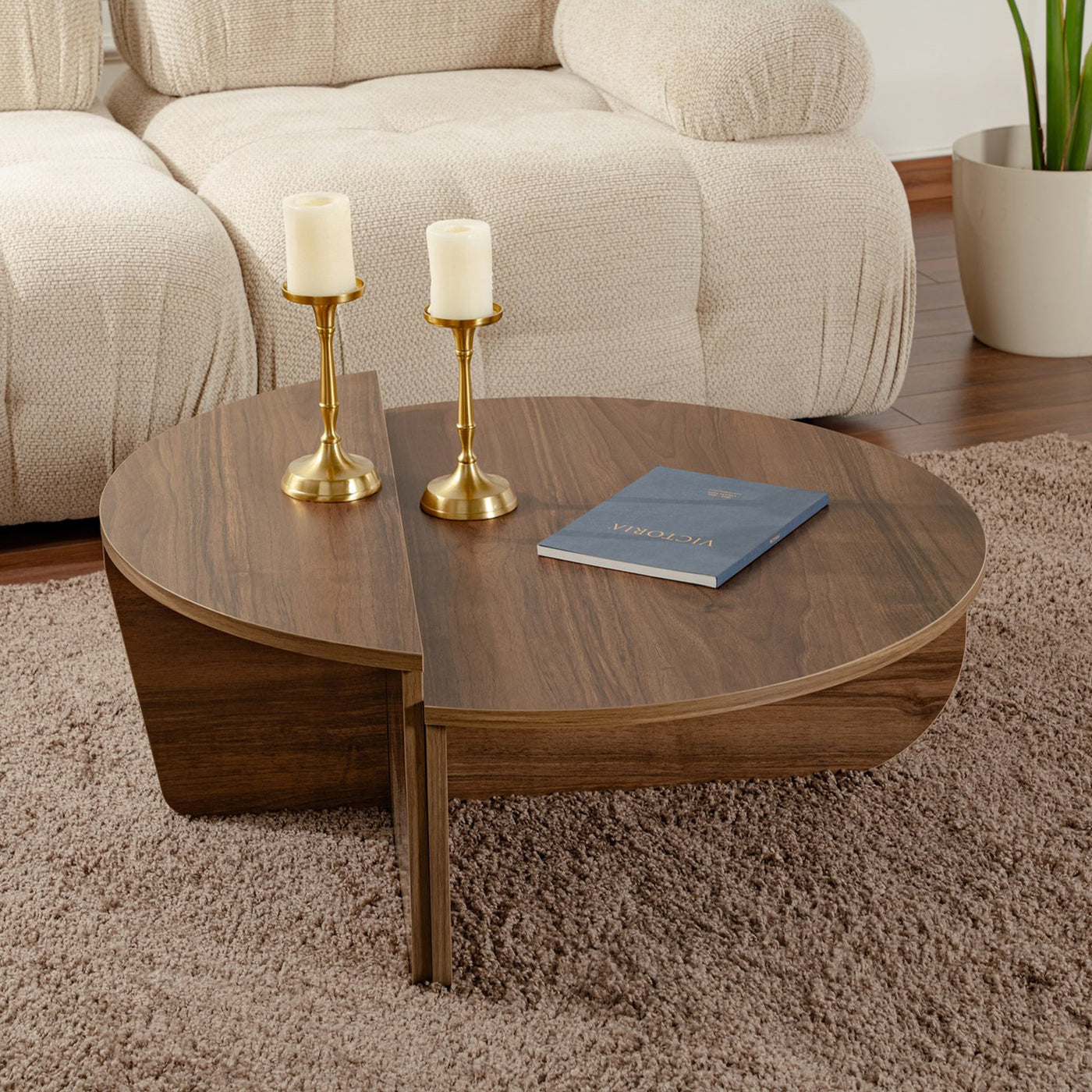 ELYNA Table basse ronde couleur bois foncé D90 cm - Table basse - Mobilier Deco