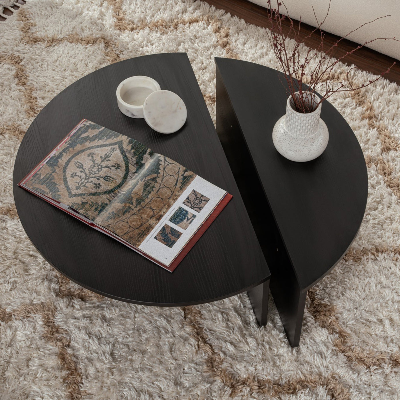 ELYNA Table basse ronde couleur bois noir D90 cm - Table basse - Mobilier Deco