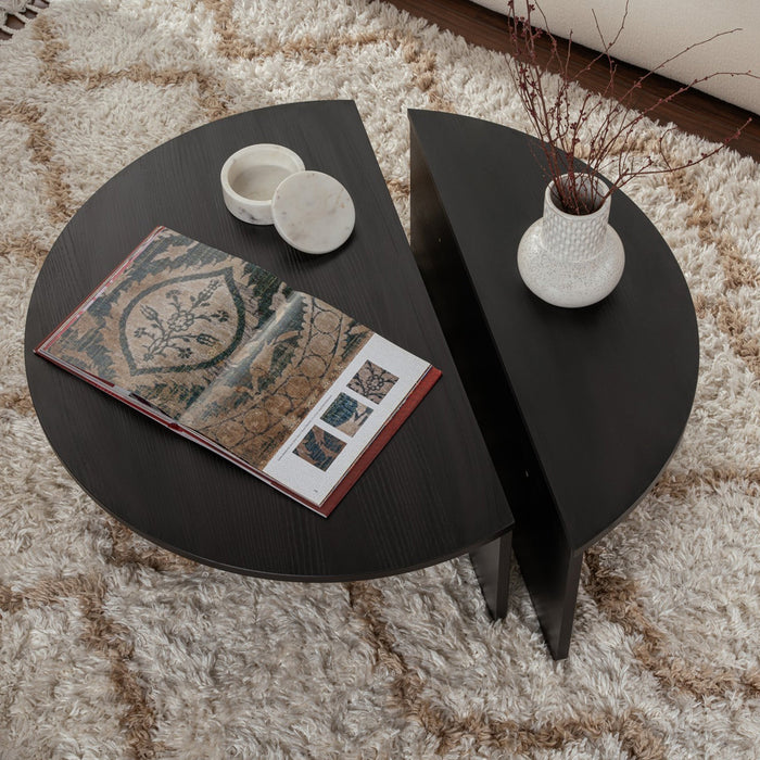 ELYNA Table basse ronde couleur bois noir D90 cm