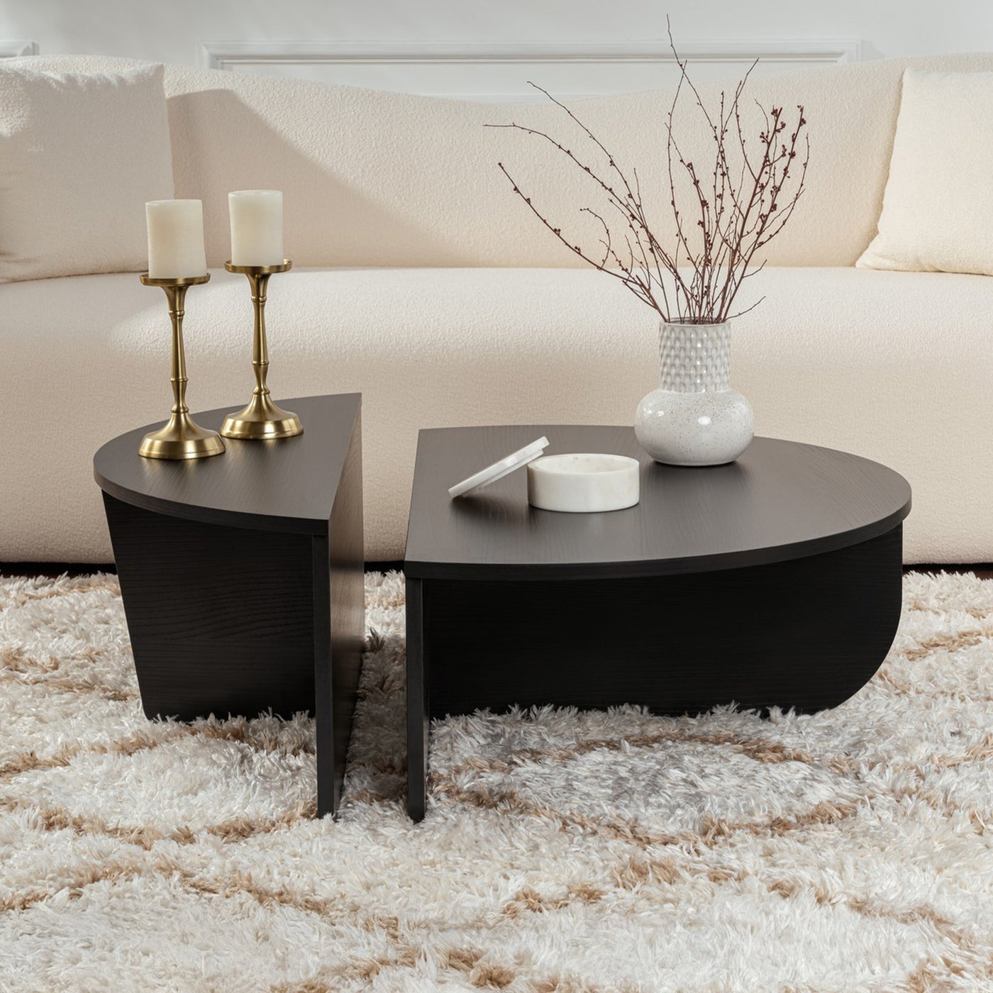 ELYNA Table basse ronde couleur bois noir D90 cm - Table basse - Mobilier Deco