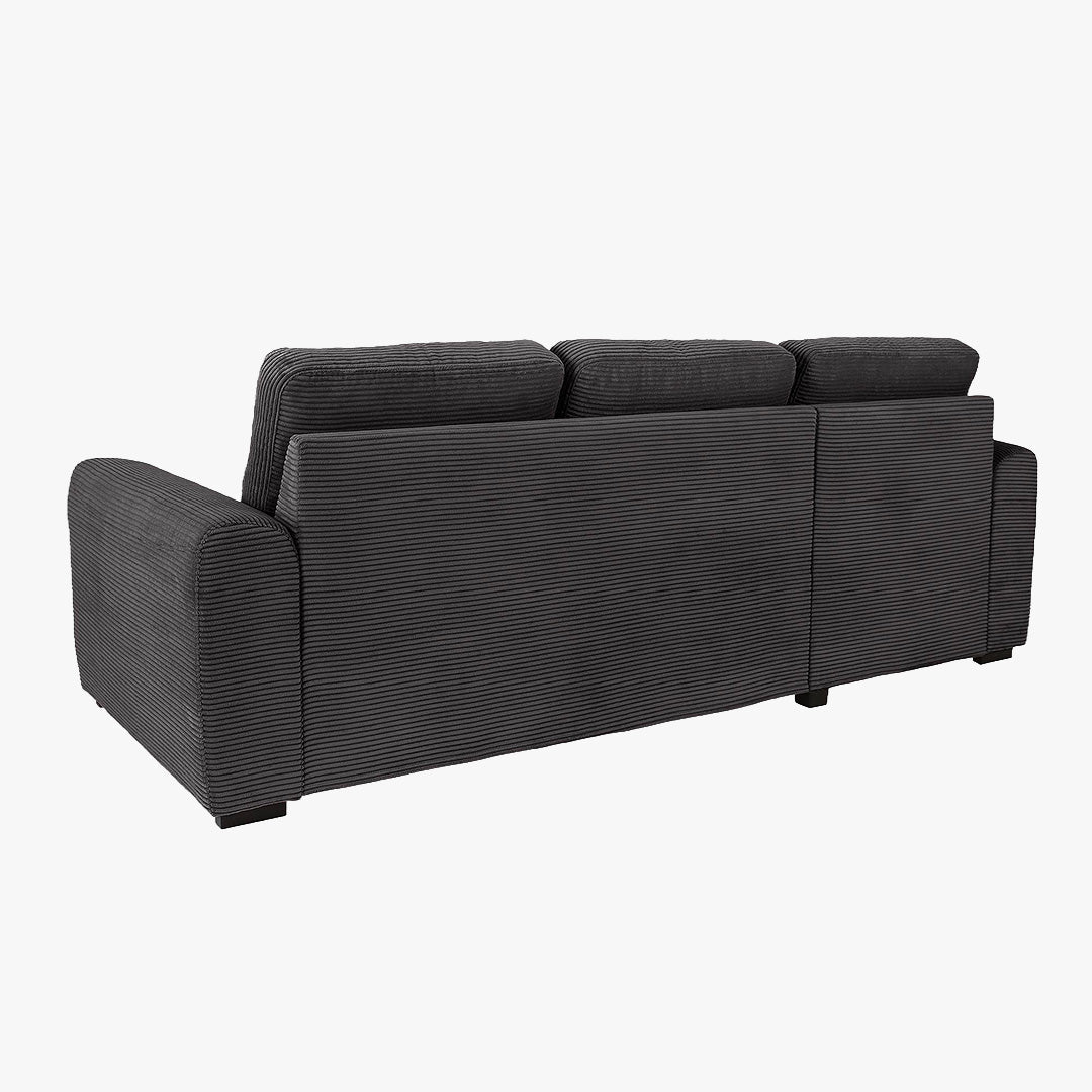 EMELINE Canapé d'angle réversible convertible avec coffre en velours côtelé anthracite - Canapé d'angle convertible - Mobilier Deco