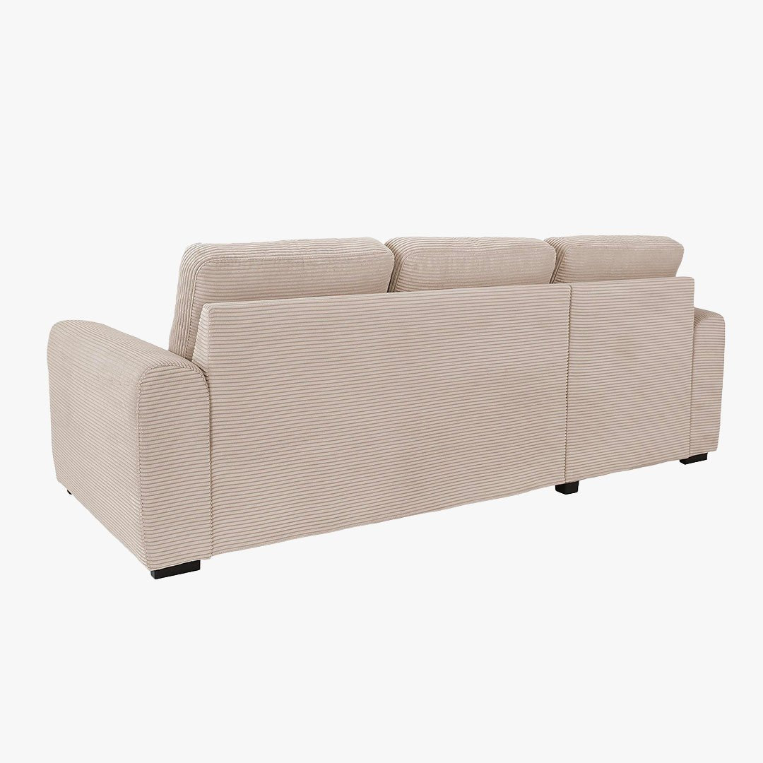 EMELINE Canapé d'angle réversible convertible avec coffre en velours côtelé beige - Canapé d'angle convertible - Mobilier Deco