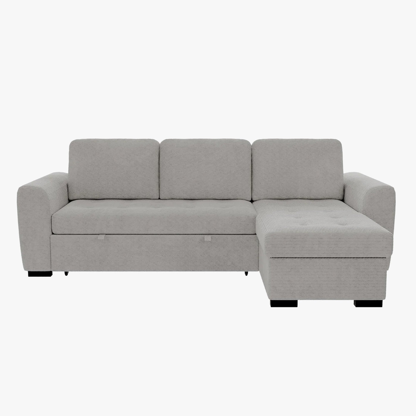 EMELINE Canapé d'angle réversible convertible avec coffre en velours côtelé gris clair - Canapé d'angle convertible - Mobilier Deco