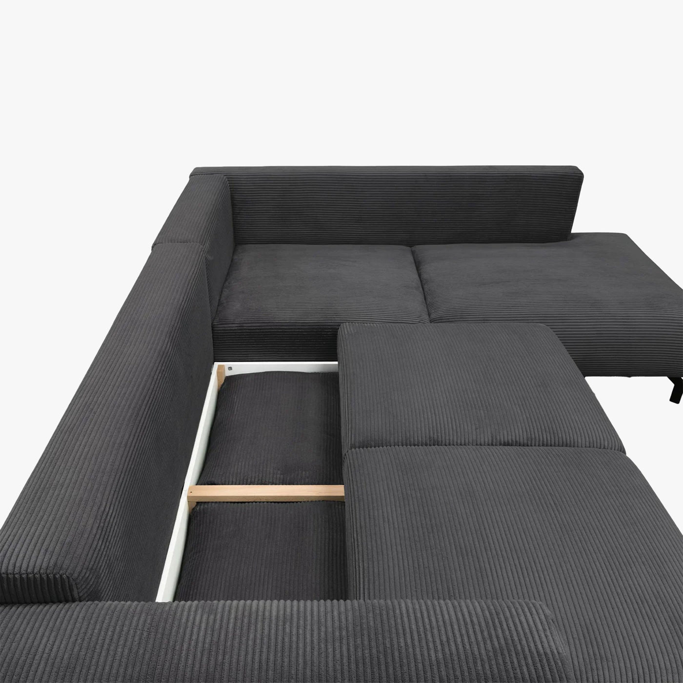 EMILIA Canapé d'angle convertible avec coffre en velours côtelé anthracite - Angle droit - Canapé d'angle convertible - Mobilier Deco