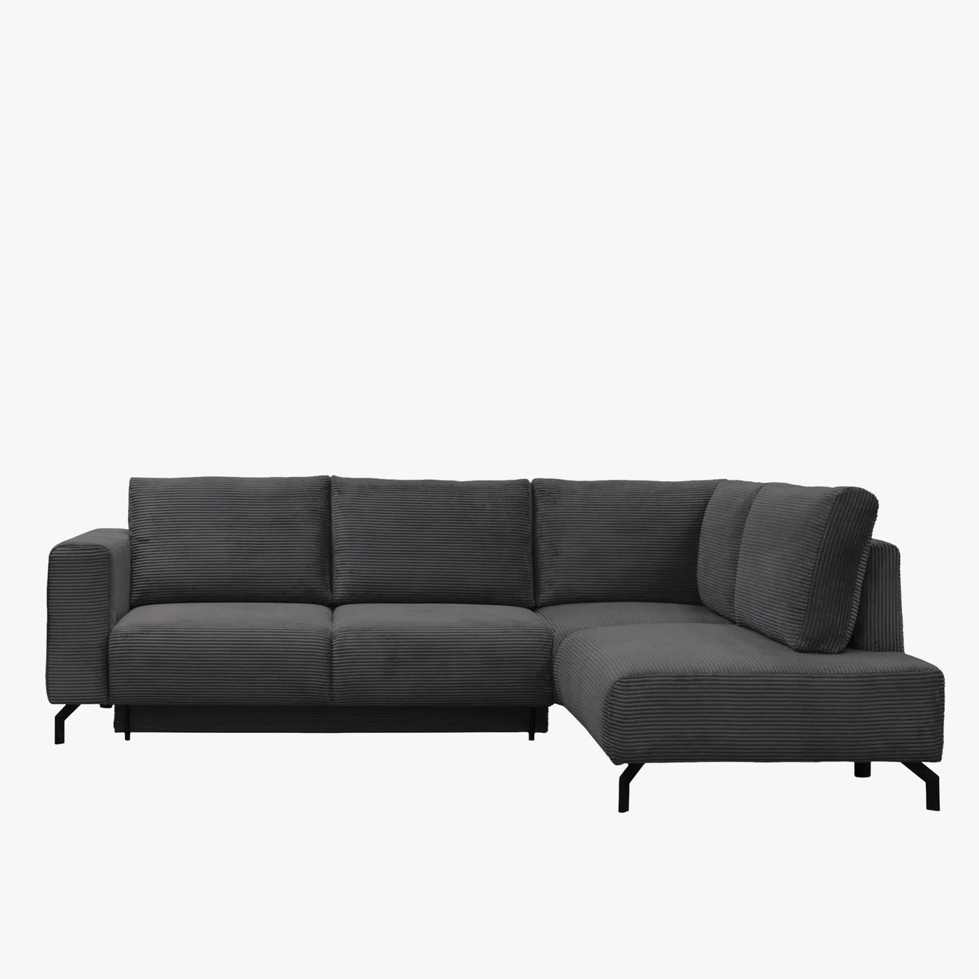 EMILIA Canapé d'angle convertible avec coffre en velours côtelé anthracite - Angle droit - Canapé d'angle convertible - Mobilier Deco